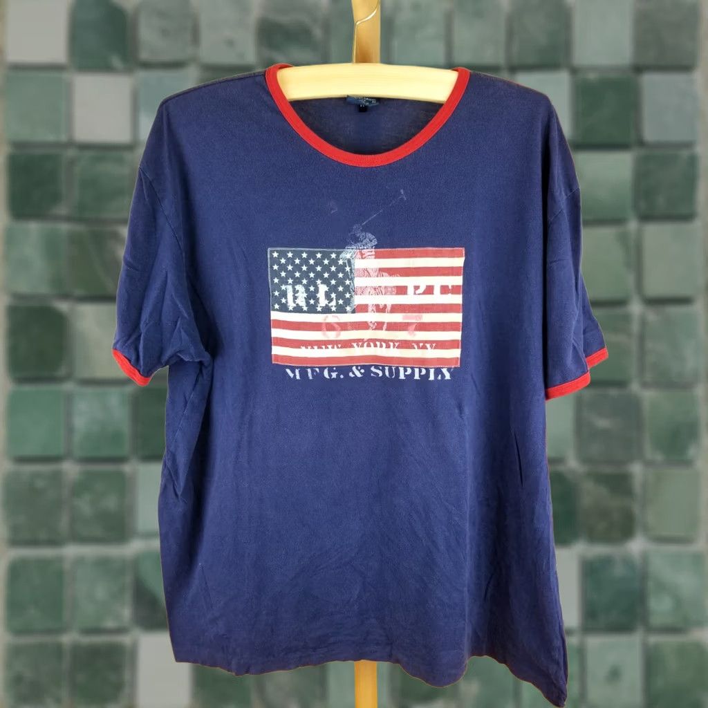 Vintage VINTAGE RALPH LAUREN POLO USA FLAG RINGER NAVY T-SHIRT XLARGE Mens Size US XL / EU 56 / 4 - 1 Thumbnail
