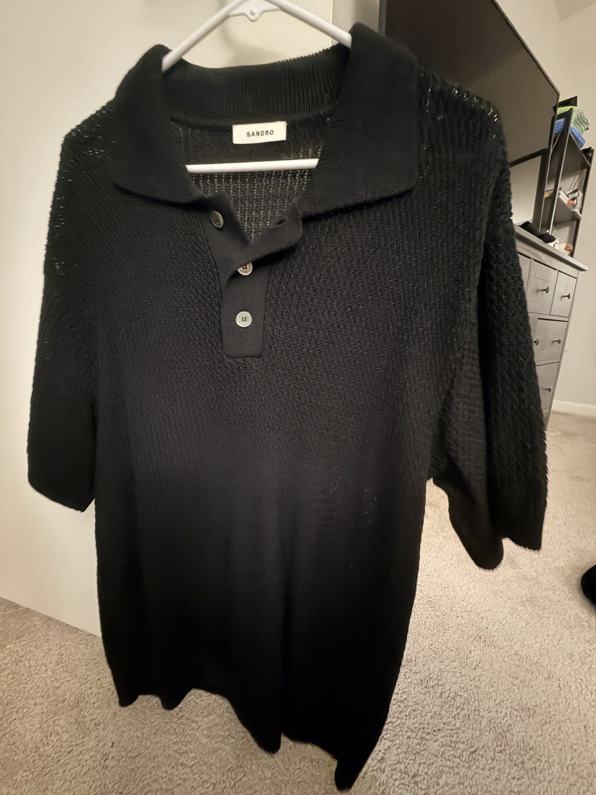 Short-sleeved waffle-effect polo shirt black