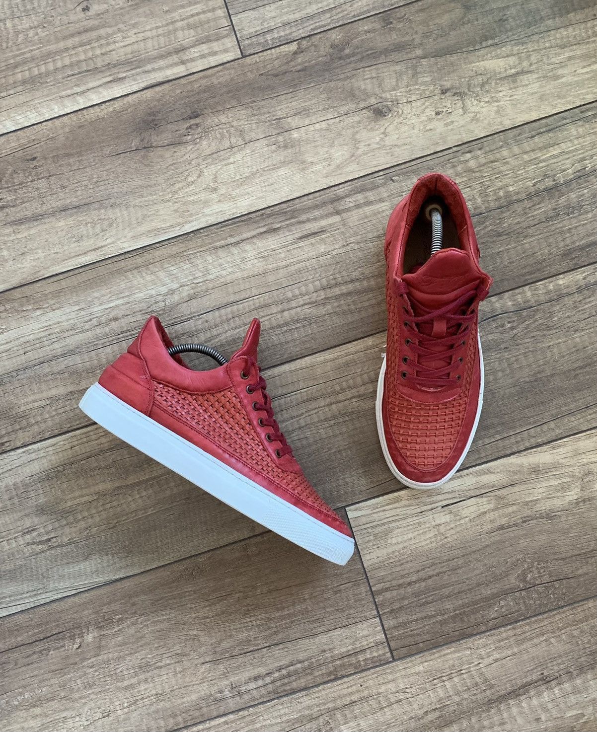 Filling Pieces High Mid Top Red Leather Sneakers Shoes