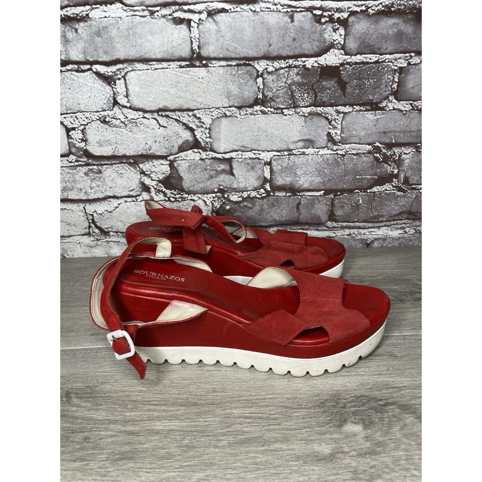 Other Bournazos Athens Red Suede Leather Ankle Strap Wedge Sandals Size US 8.5 / IT 38.5 - 16 Thumbnail