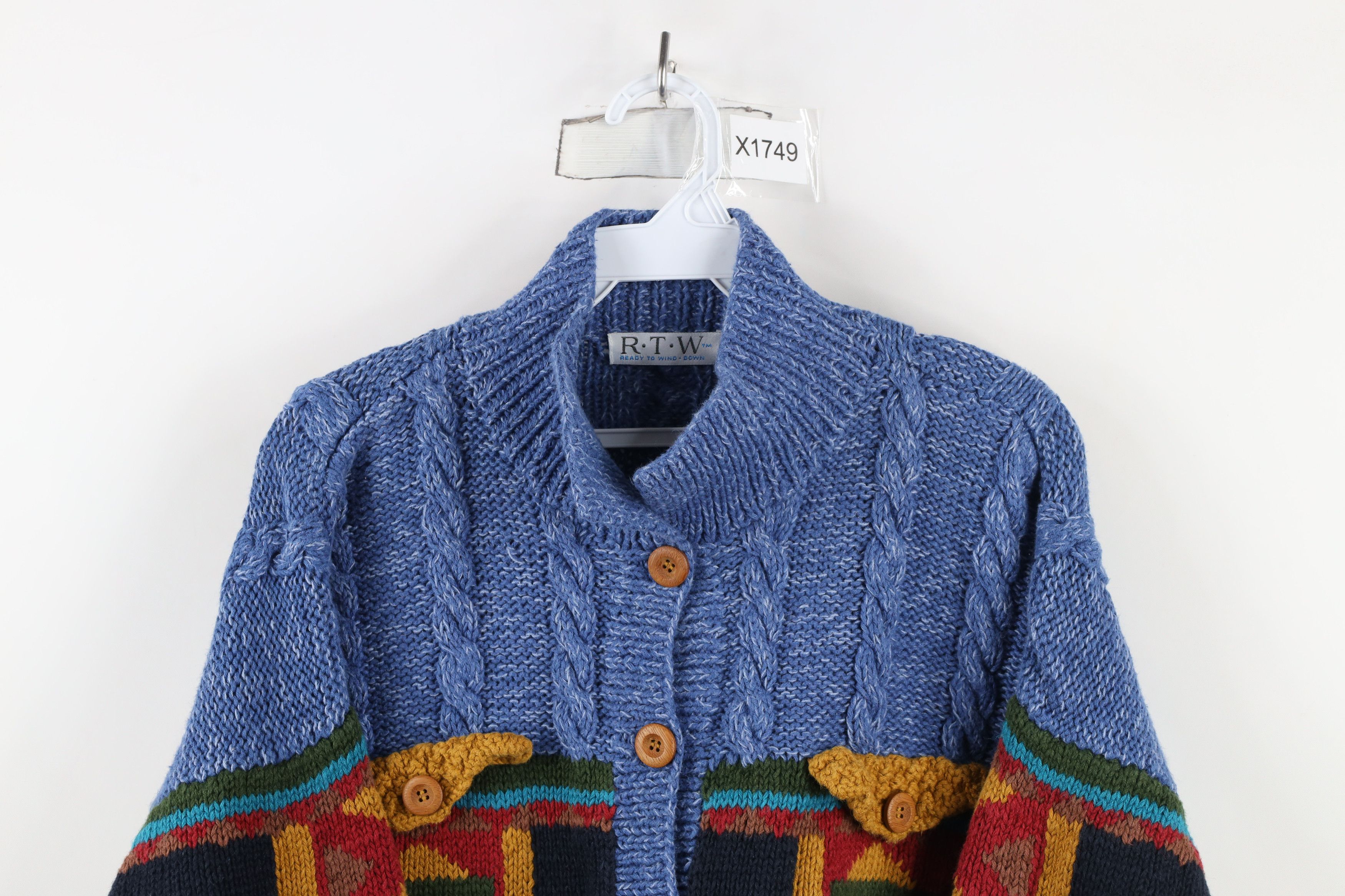 Vintage Vintage 90s Streetwear Rainbow Cable Knit Cardigan Sweater Size XL / US 12-14 / IT 48-50 - 2 Thumbnail