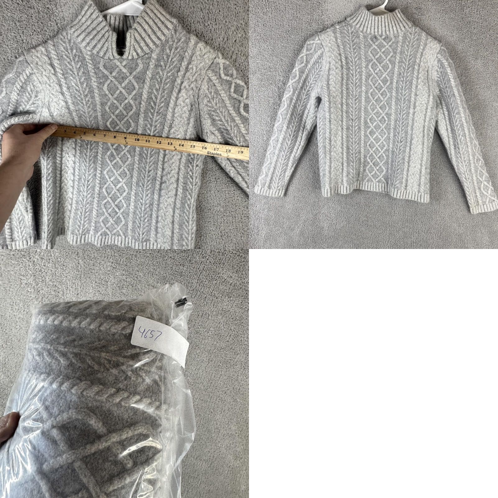 Vintage L.L. Bean Sweater Womens L Gray Mock Neck Cable Knit Wool Angora Pullover Size L / US 10 / IT 46 - 9 Thumbnail