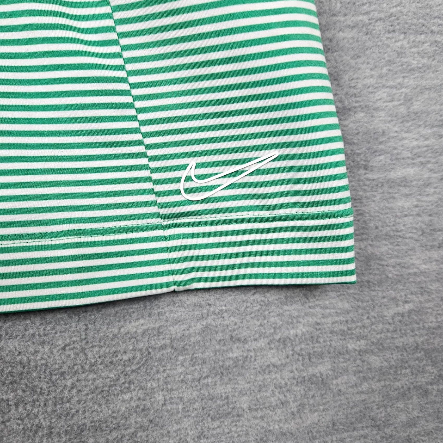 Nike Nike Dry Fit Polo Golf 1/2 Zip Stripes Green White Ruched Sleeve L Women Activewear Top Polo Size ONE SIZE - 3 Thumbnail