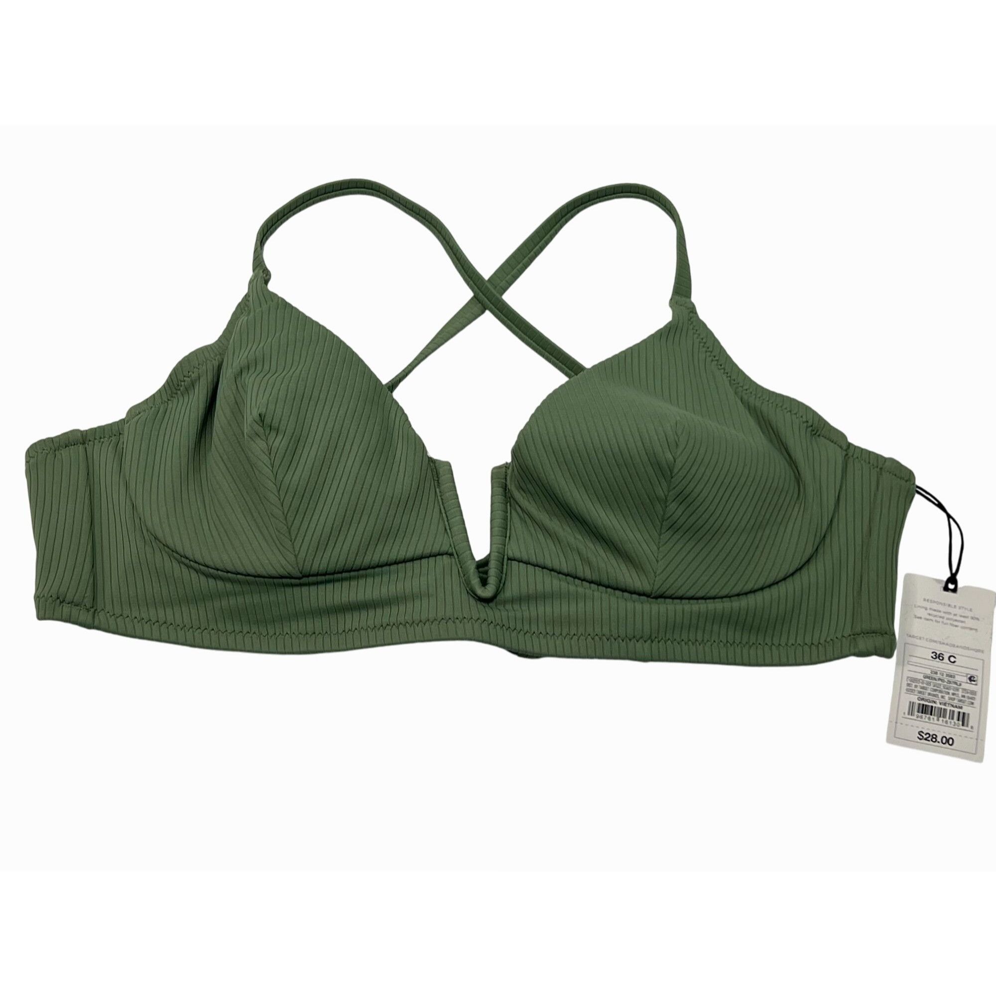 Other Shade & Shore - Women's Ribbed Longline V-Wire Bikini Top - Size ONE SIZE - 3 Thumbnail