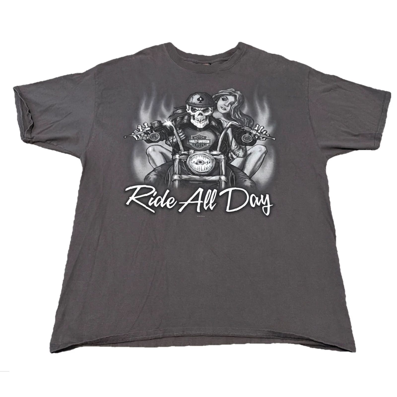 Harley Davidson VINTAGE Harley-Davidson Ride All Day Play All Night Grey Biker Double-Sided T-Shirt 2XL Mens Size US XXL / EU 58 / 5 - 2 Thumbnail
