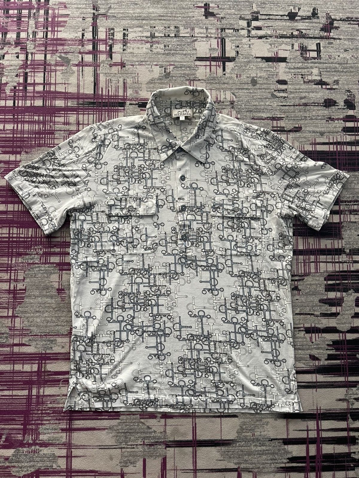 VINTAGE HERMES BUTTON UP SHIRT CHAIN PATTERN VERY RARE