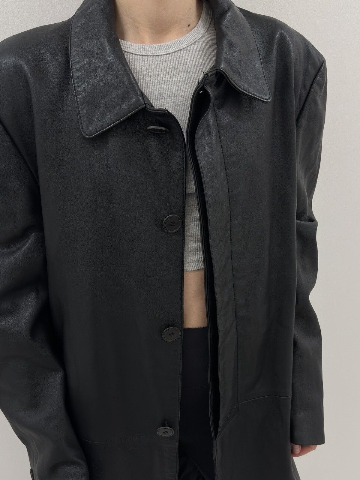 vintage ZARA Leather Long Trench Coat Jacket y2k Swag