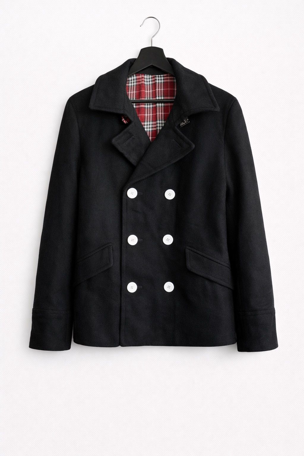 Japanese Brand Vintage Palms and Labske Black Wool Peacoat Plaid Lining Size US M / EU 48-50 / 2 - 1 Thumbnail