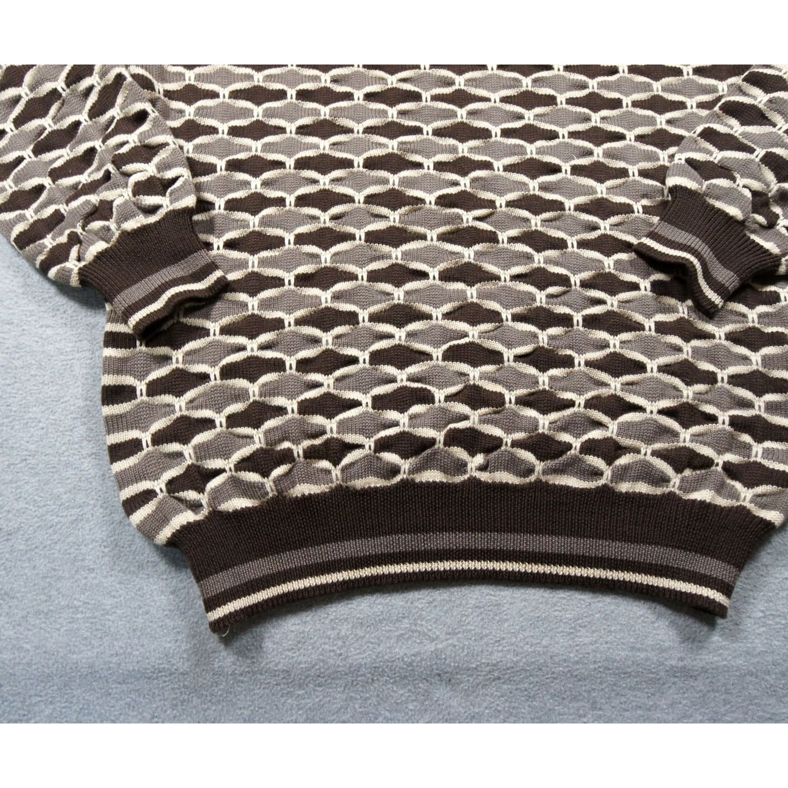 George VINTAGE Georges Rech Sweater Mens Medium Brown 3D Knit Crewneck Geometric Wool Size US M / EU 48-50 / 2 - 3 Thumbnail