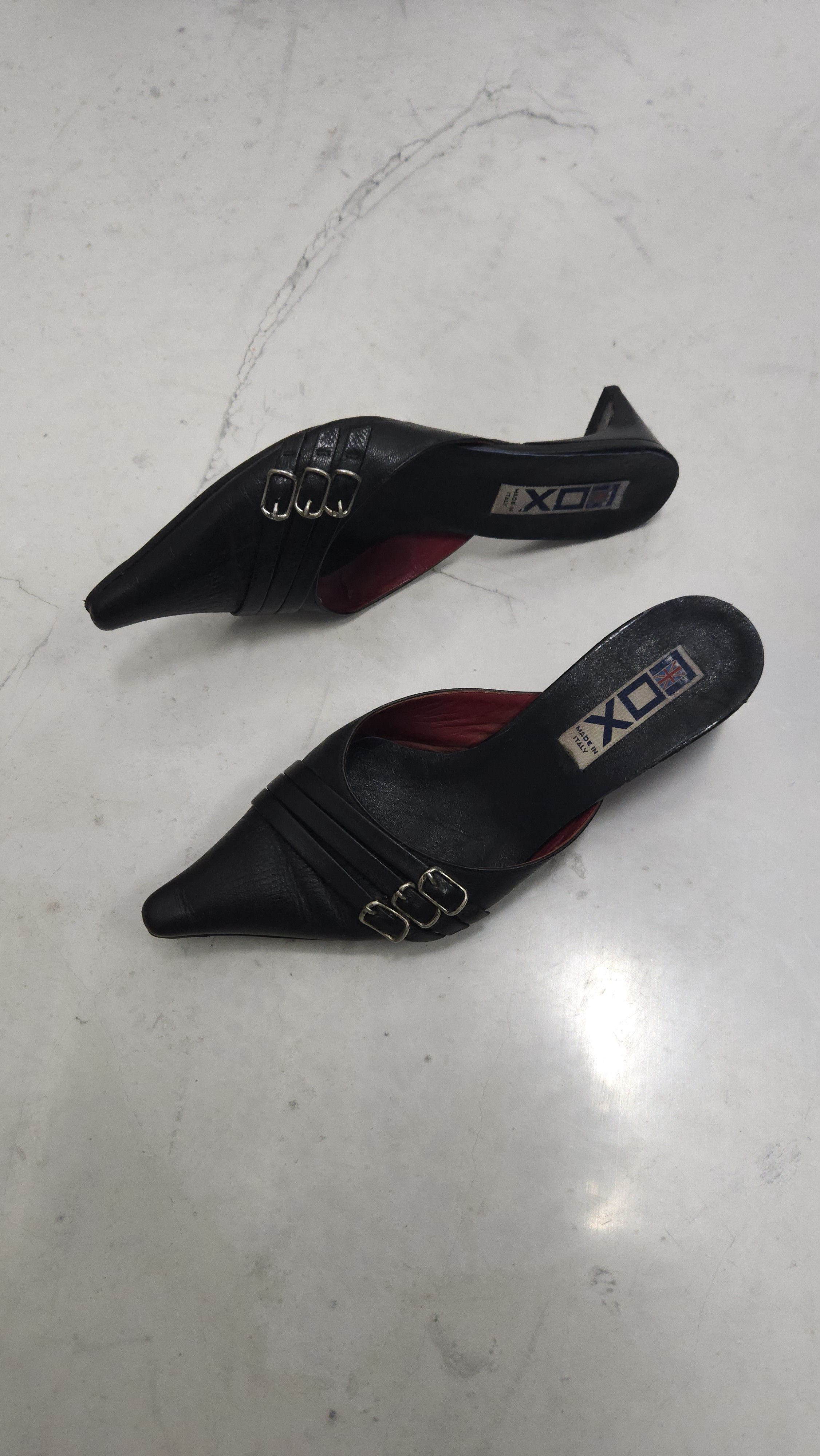 Vintage Archive y2k black leather pointed toe mules with buckles Size US 5 / IT 35 - 1 Thumbnail