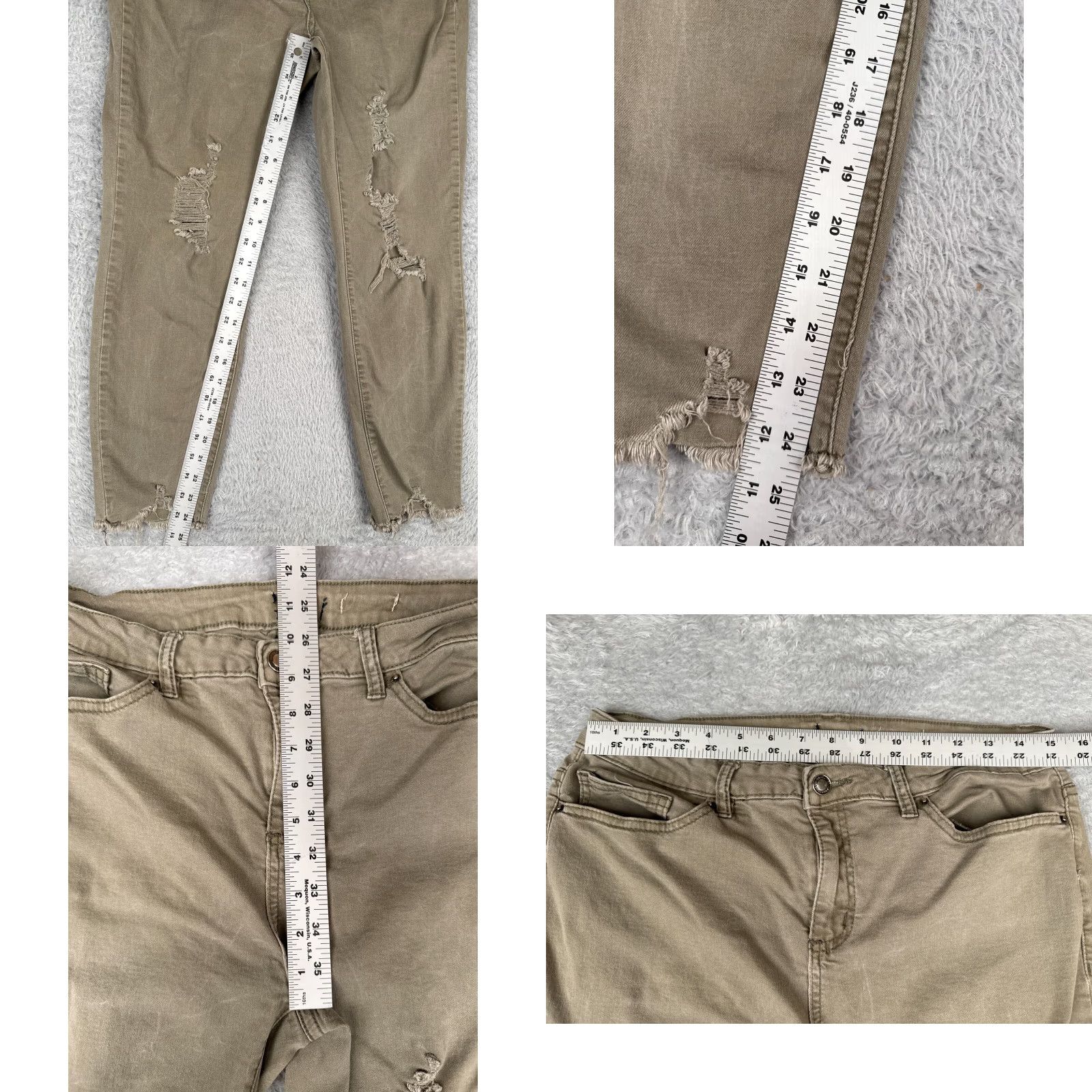 Vintage Angel Kiss Jeans Juniors 15 Beige Distressed Skinny Denim 30x25 - Women's Size 36" / US 14 / IT 50 - 8 Thumbnail