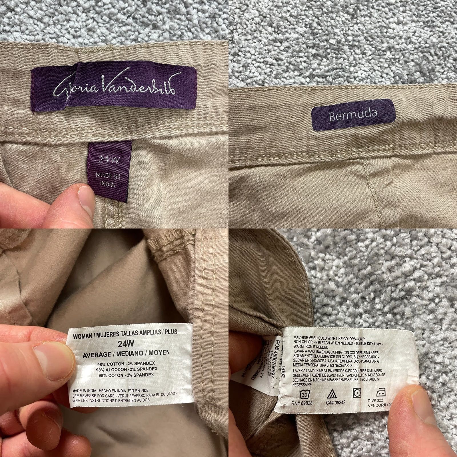 Gloria Vanderbilt Gloria Vanderbilt Bermuda Shorts Womens Plus 24W Brown Khaki Average Cotton 11" Shorts Slim? Size 42" / US 20 - 8 Thumbnail