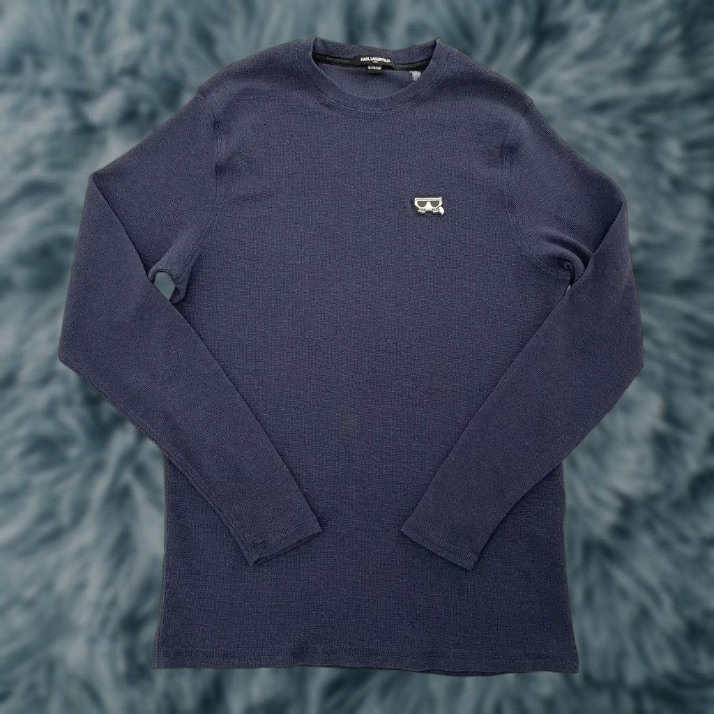 Karl Lagerfeld KARL LAGERFELD Sweater Mens XL Blue Waffle Knit Long Sleeve Crew Neck Casual Size US XL / EU 56 / 4 - 1 Thumbnail