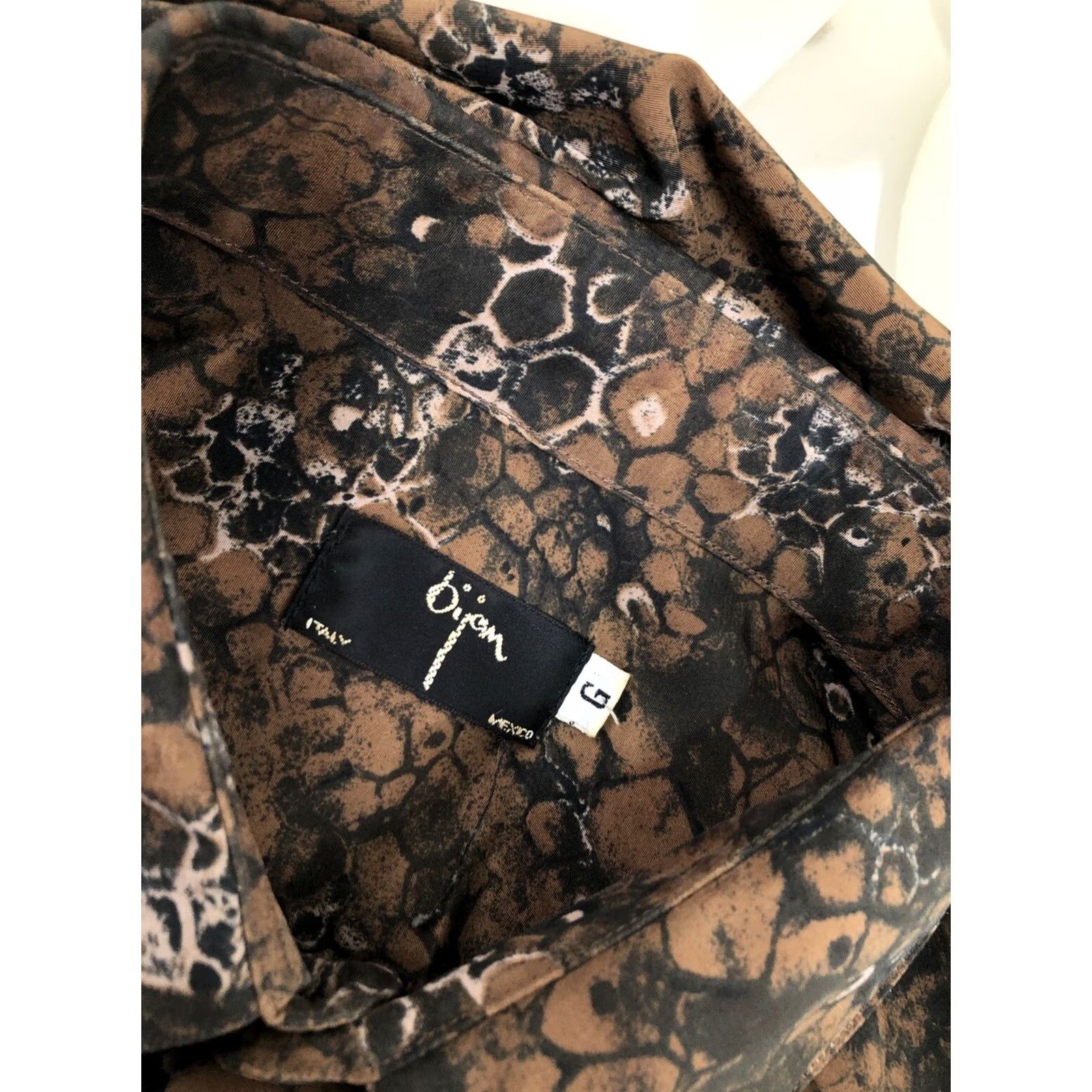 Vintage Bijan Italy MEXICO Abstract Honeycomb Mens L Shirt - Button-Up Long Sleeve Brown L Mens Size US L / EU 52-54 / 3 - 5 Thumbnail