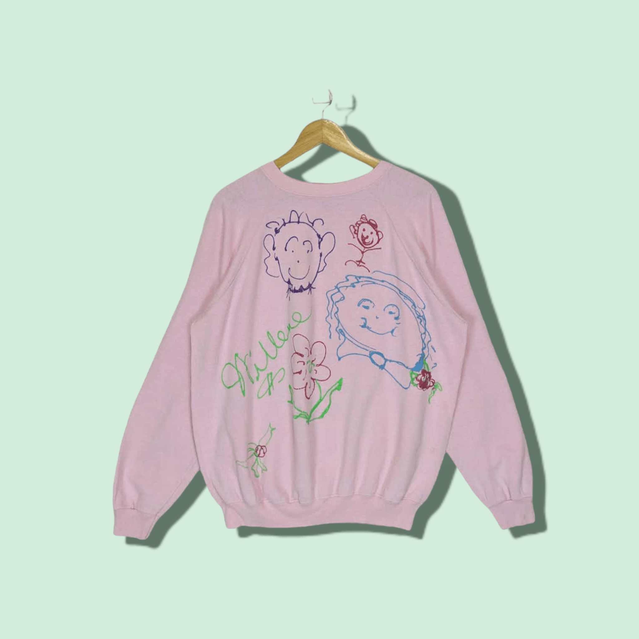 Hanes Vintage 80's HANES Family Picture Kid Drawing Sweatshirt Size US XL / EU 56 / 4 - 1 Thumbnail