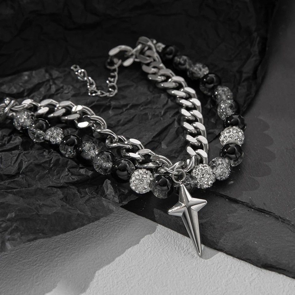 Other Punk Gothic Zircon Star Layered Chain Bracelet Size ONE SIZE - 3 Thumbnail