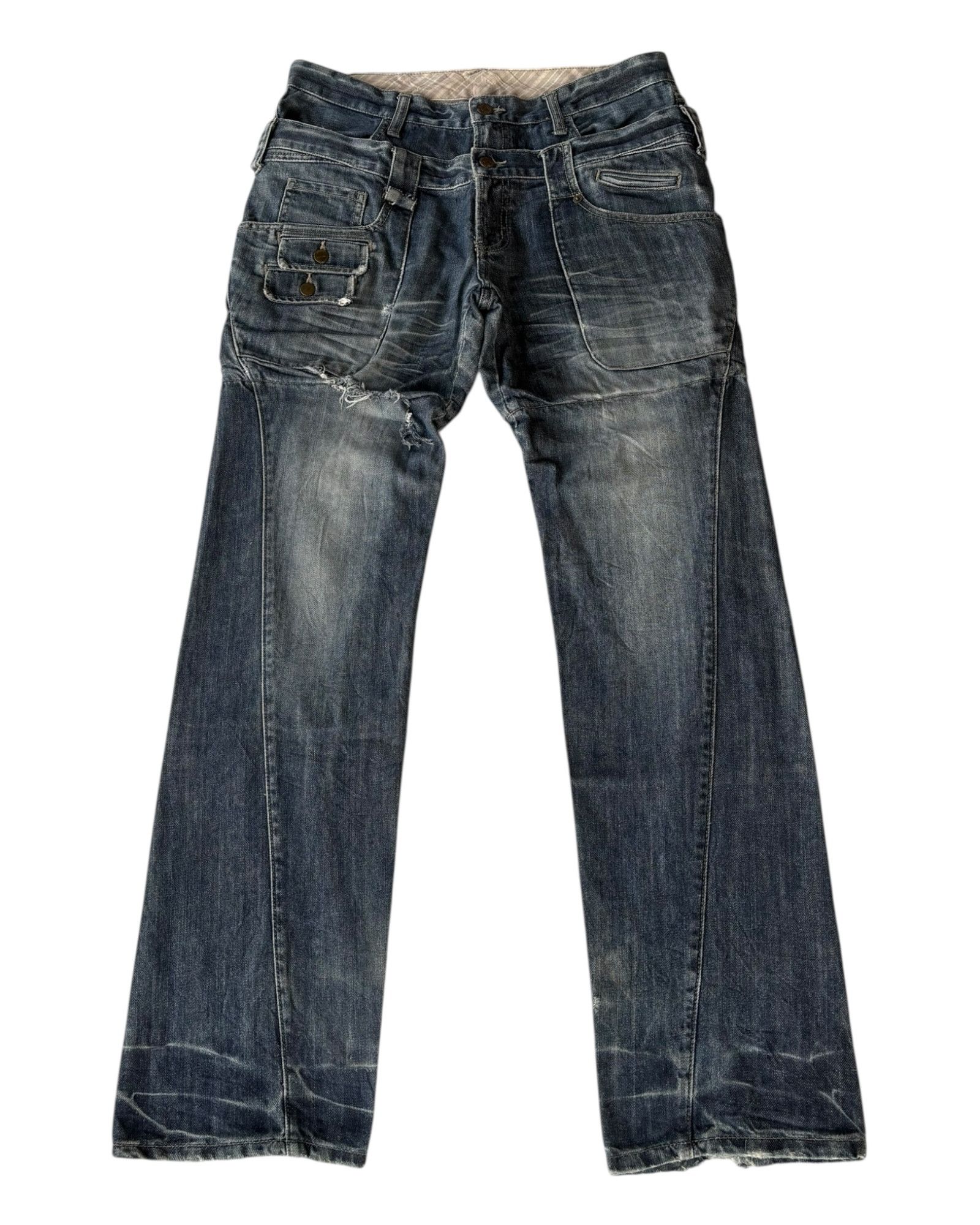 If Six Was Nine PPFM Double Waist Distressed Denim Jean Size US 33 - 1 Thumbnail