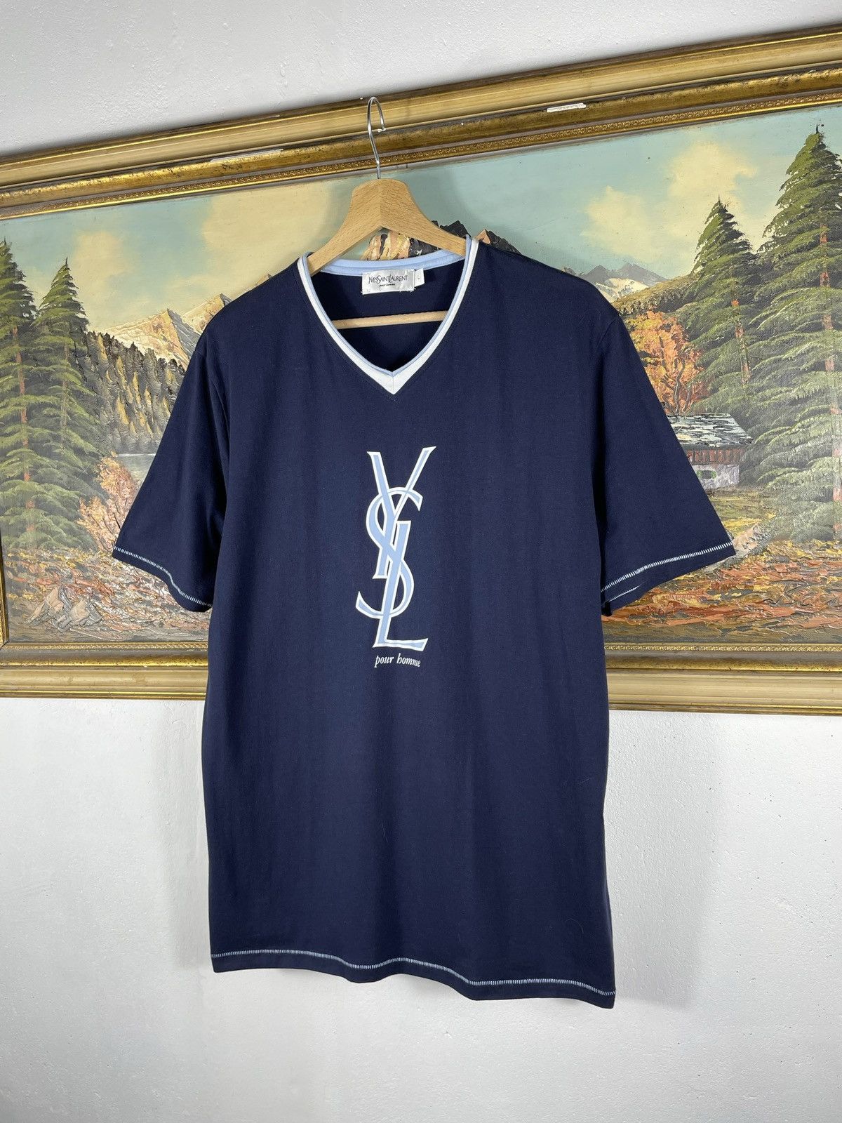 Vintage × Yves Saint Laurent Blue Navy Vintage Retro YSL Yves Saint Laurent t shirt tee Size US L / EU 52-54 / 3 - 2 Thumbnail