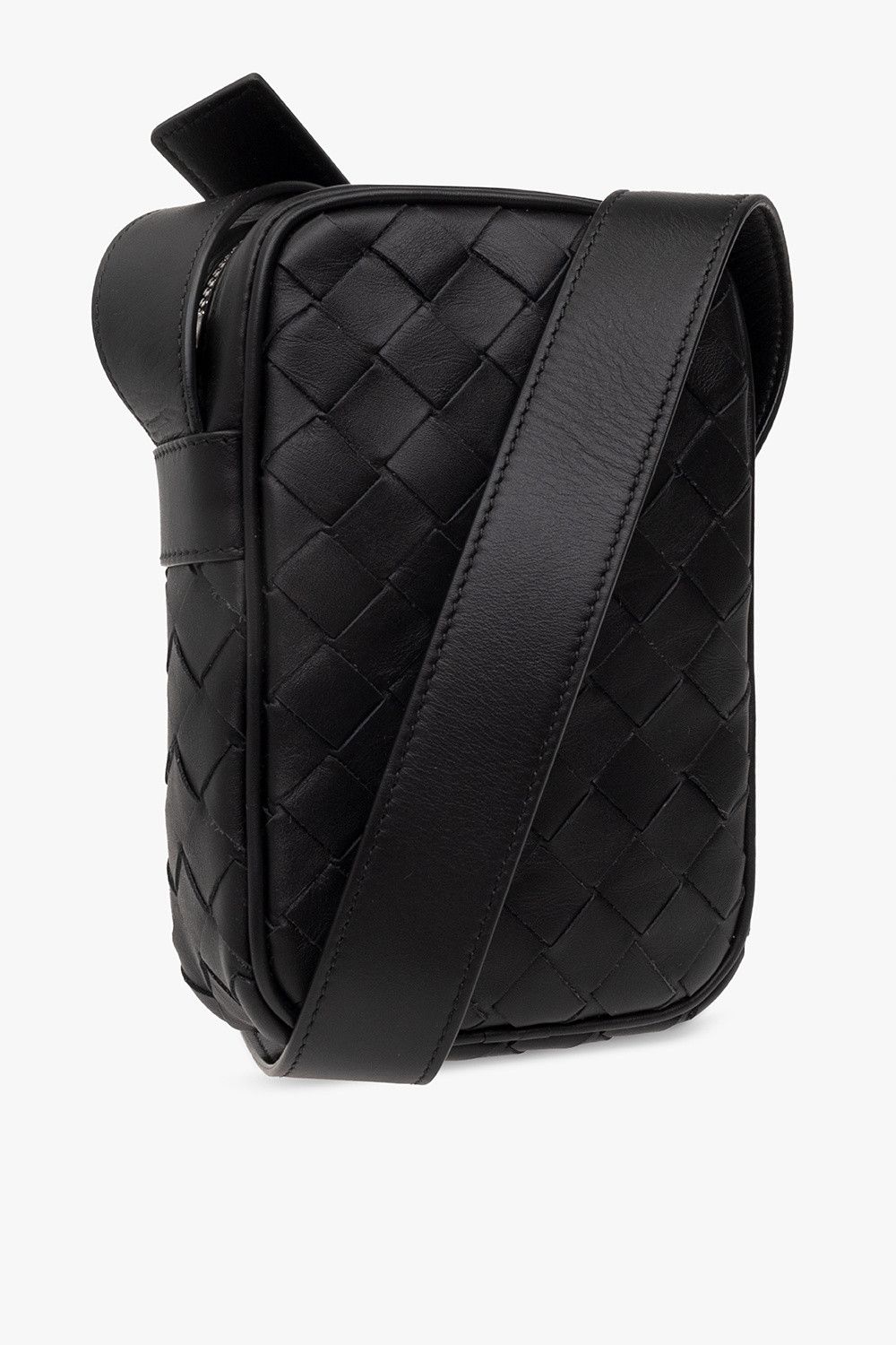Bottega Veneta Black Woven Leather Crossbody Mini Bag, Men's