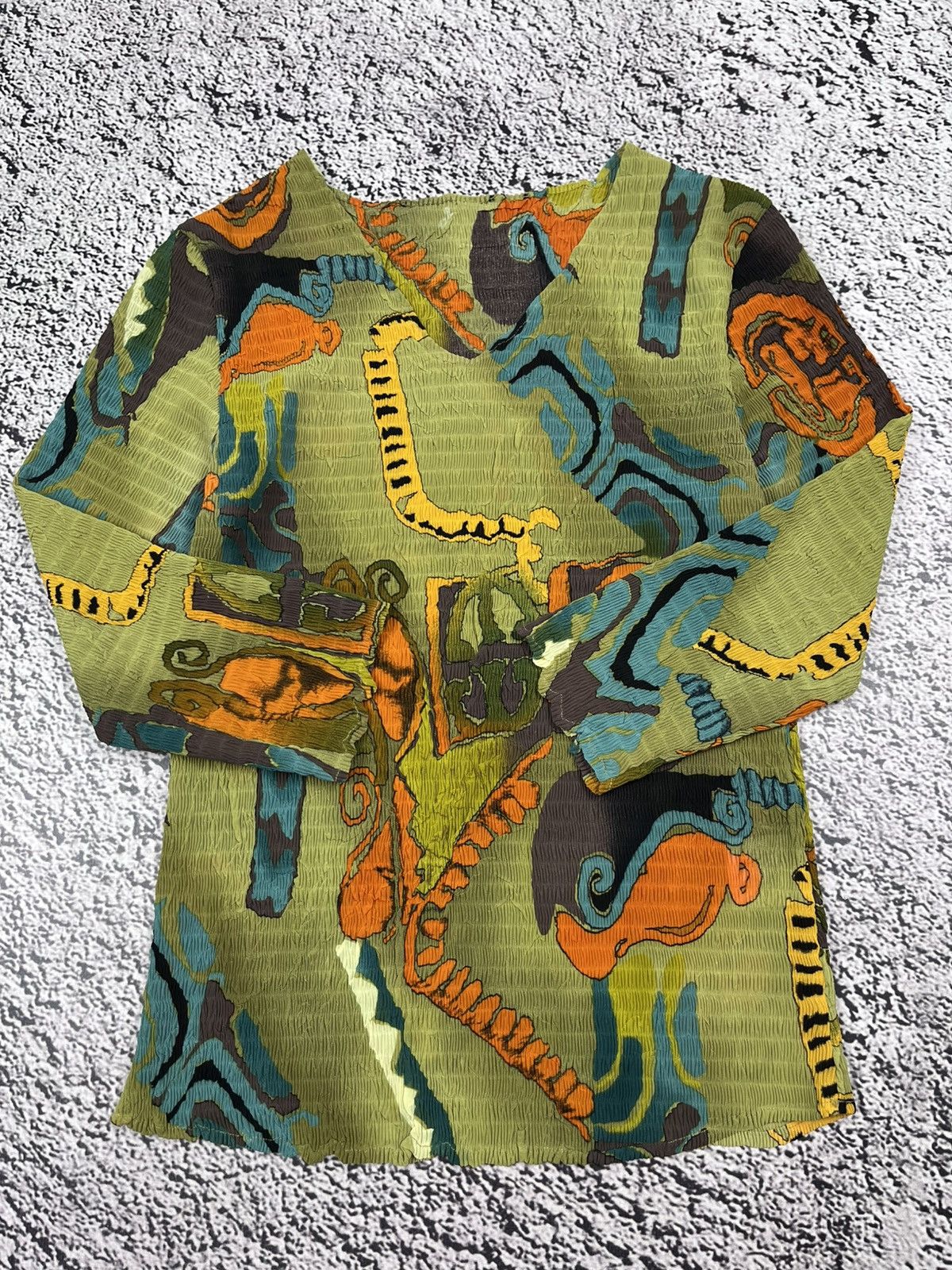 Japanese Brand Vintage Y2K Abstract Graphic Longsleeve Textured Art Top Size S / US 4 / IT 40 - 6 Thumbnail