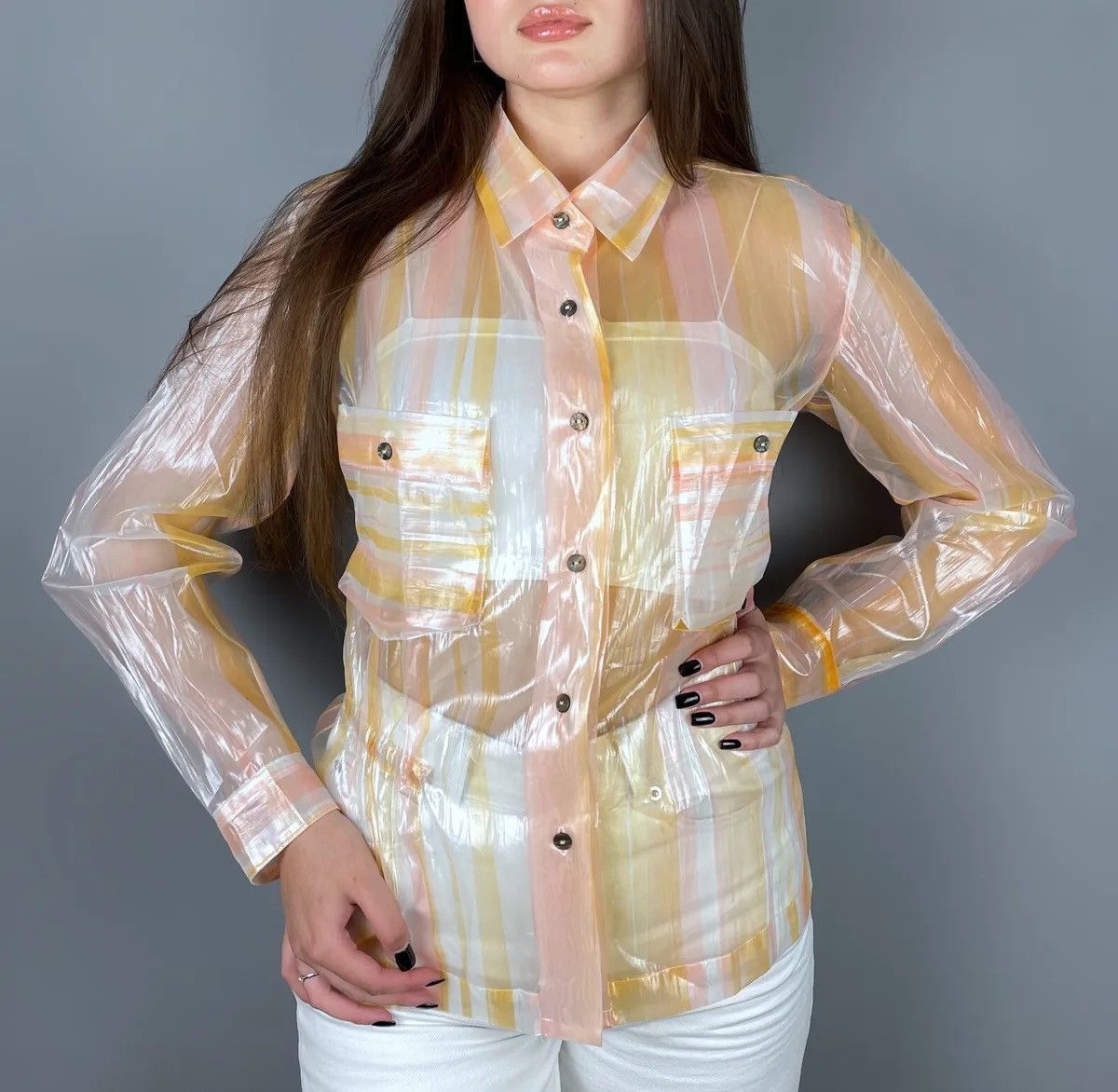 Vintage VINTAGE SS96 ISSEY MIYAKE PLASTIC TRANSPARENT PLAID SHEER Size L / US 10 / IT 46 - 1 Thumbnail