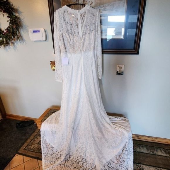 Lulus Lulu's White Laced Lined Maxi Sz. L Dress Event Wedding Size L / US 10 / IT 46 - 3 Thumbnail