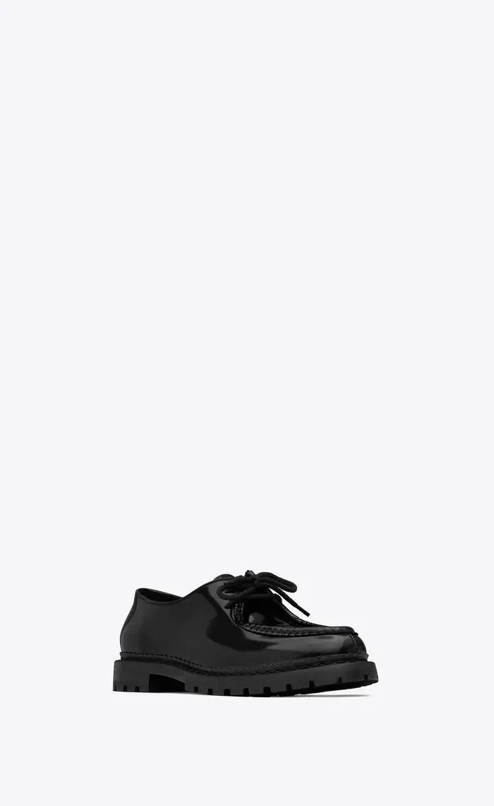 Saint Laurent Paris o1la1rc1a0226 687532 Malo Derbies Shoes In Glazed Leather Size US 8.5 / EU 41-42 - 3 Thumbnail