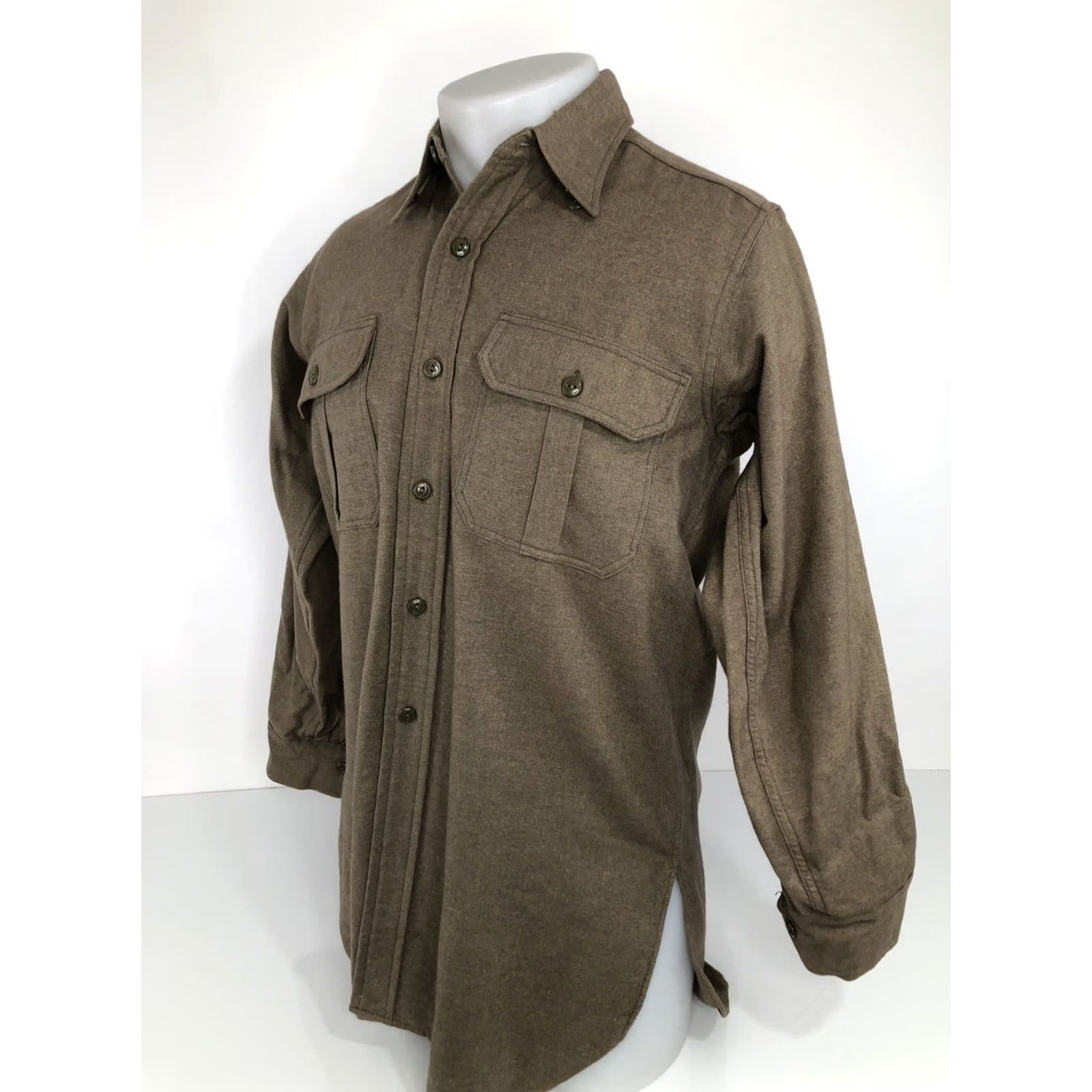 Vintage VINTAGE MWG UNIFORM MILITARY Shirt Mens 14.5 Wool Flannel Brown Long Sleeve 1958 EXC Size US M / EU 48-50 / 2 - 2 Thumbnail