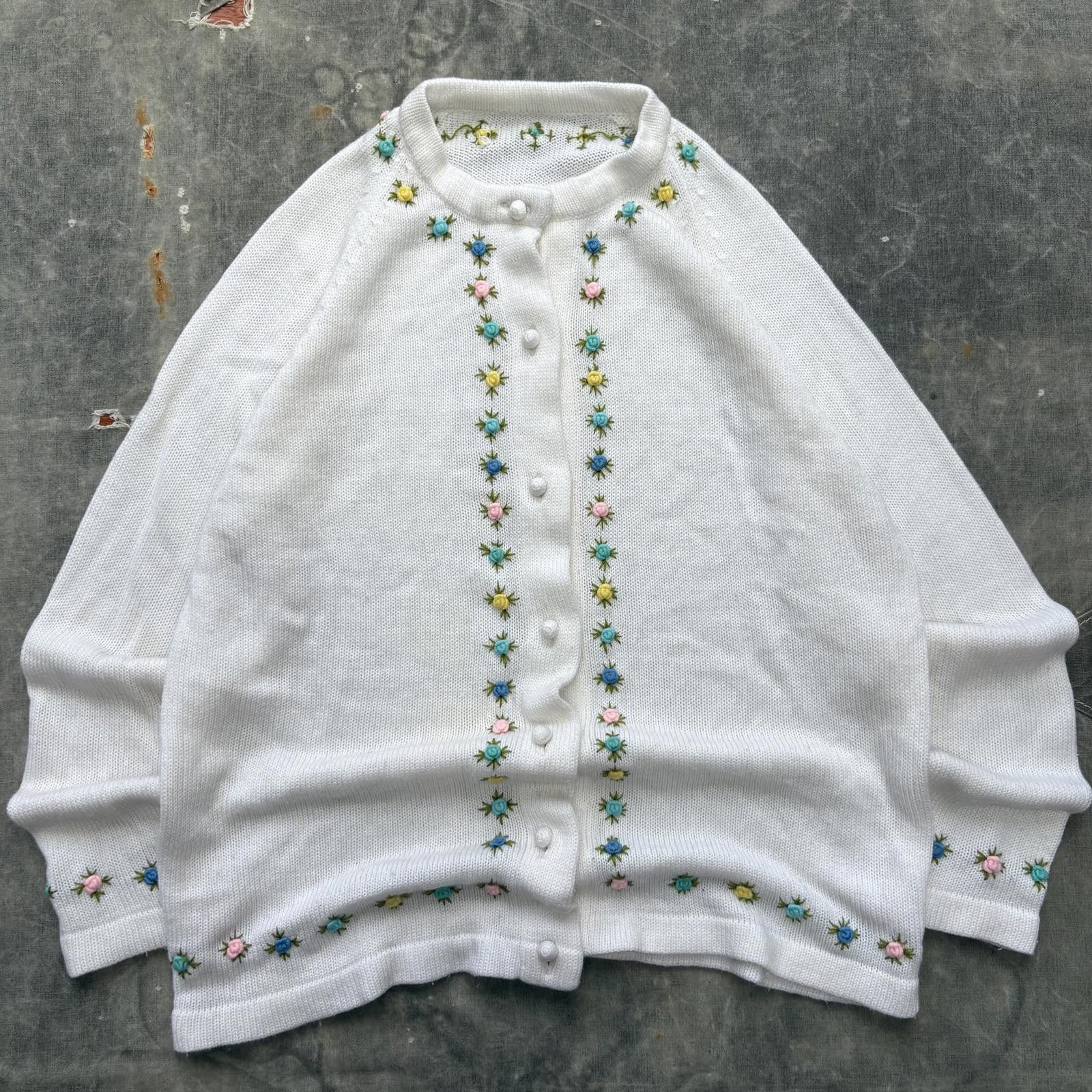 Vintage Vintage 70s Floral Embroidery Cottage Indie Sweater Cardigan Size M / US 6-8 / IT 42-44 - 1 Thumbnail