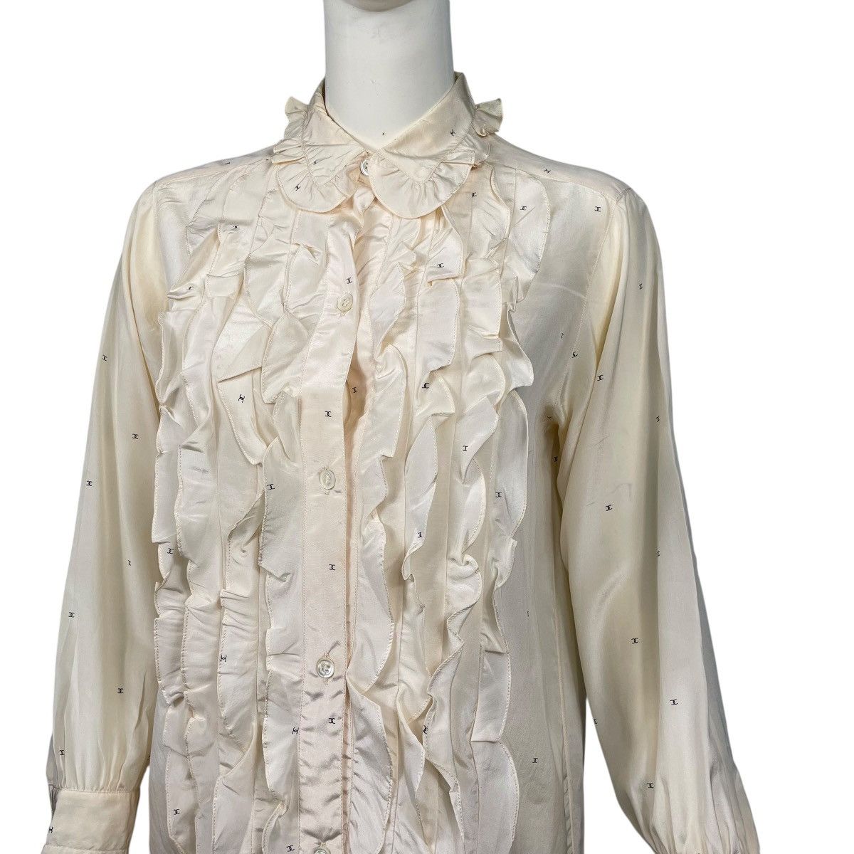 Chanel Vintage 80s Chanel Ruffle Silk Blouse Size XS / US 0-2 / IT 36-38 - 6 Thumbnail