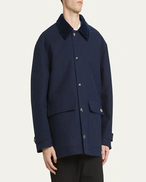 Marni o1w1db10625 Cotton Moleskin Chore Jacket in Navy/Blue Size US L / EU 52-54 / 3 - 3 Thumbnail