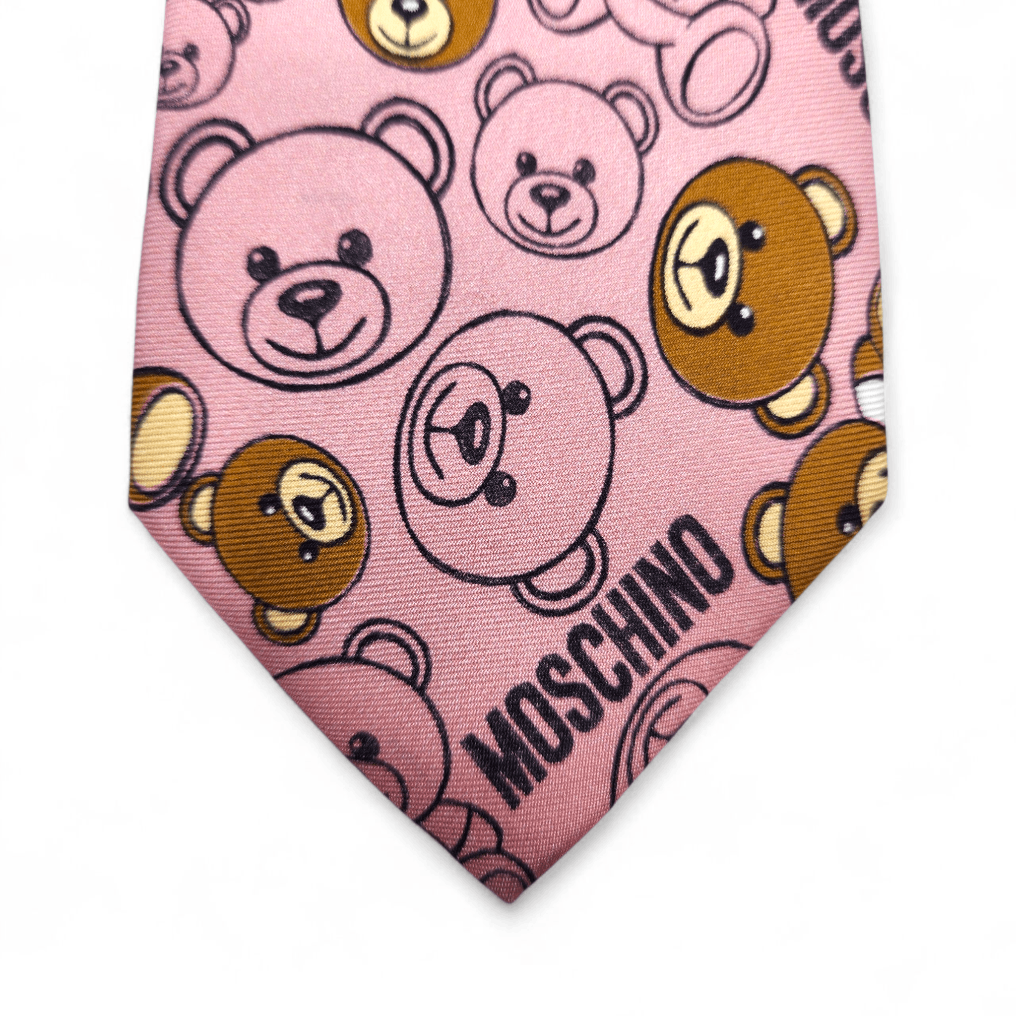 Moschino Pink Silk Tie – Allover Teddy Bear & Logo Print Size ONE SIZE - 2 Thumbnail