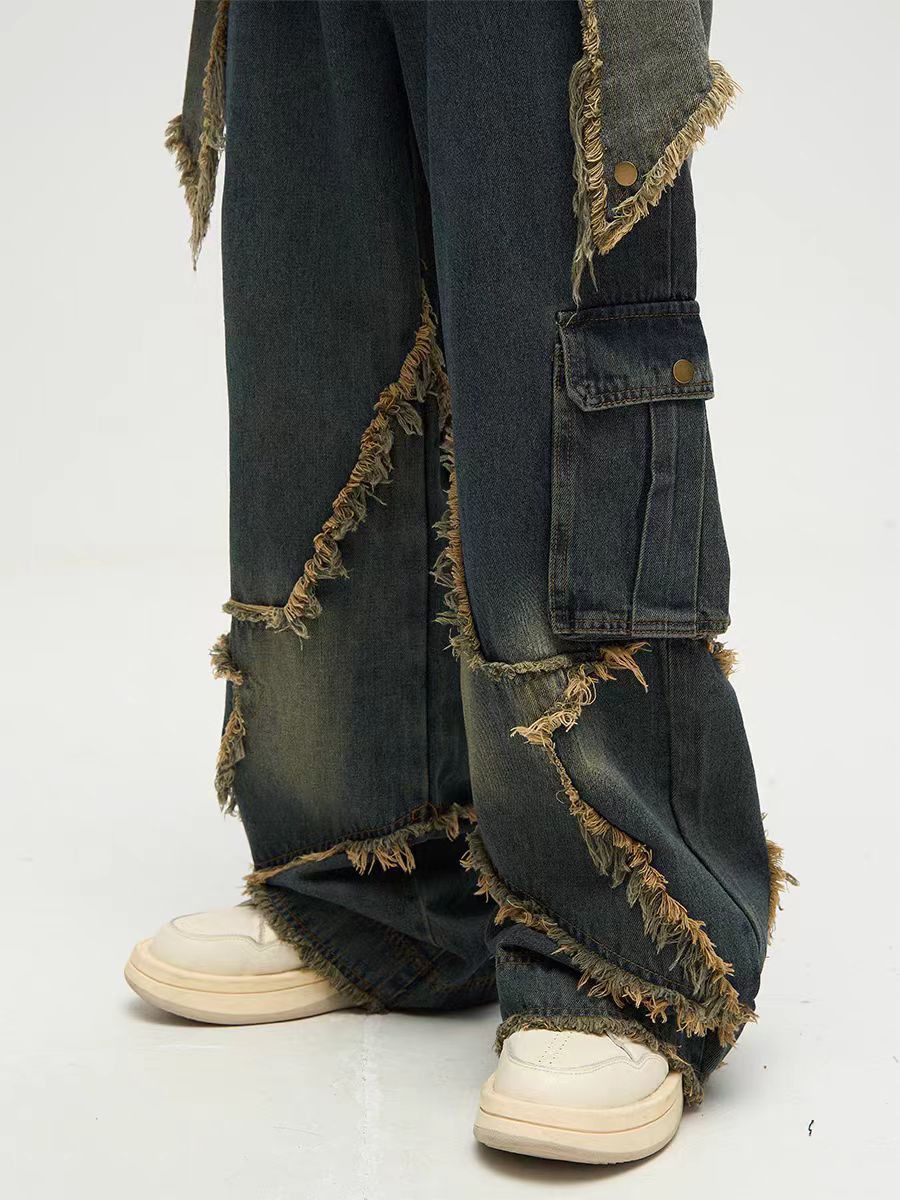 Japanese Brand × Jean Street Raw Edge Pentagram Design Wide Leg Jeans Size US 32 / EU 48 - 3 Thumbnail