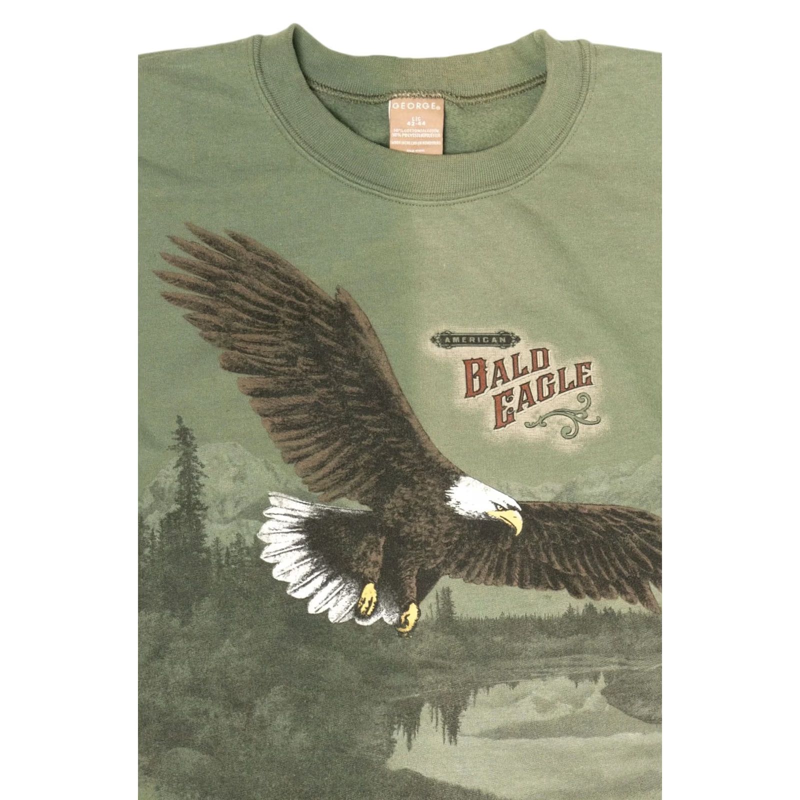 George American Bald Eagle Sun Faded Sweatshirt George Large Green 2010s Mens Womens Unisex Sweatshirt Cotton Polyester Vintage - 2010s (Regular) Size US L / EU 52-54 / 3 - 6 Thumbnail