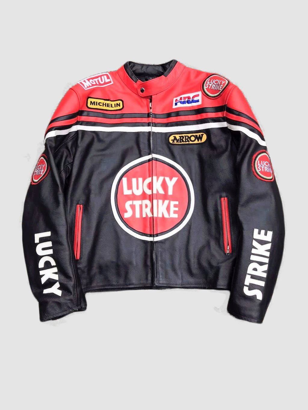 🔥 LUCKY STRIKE RARE 90’s Biker Leather Jacket Vintage