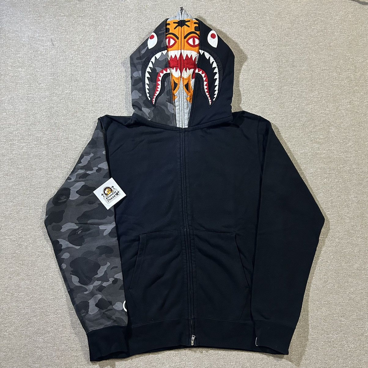 image of Bape Color Camo Tiger Shark Full Zip Double Hoodie in Black, Men's (Size 2XL)