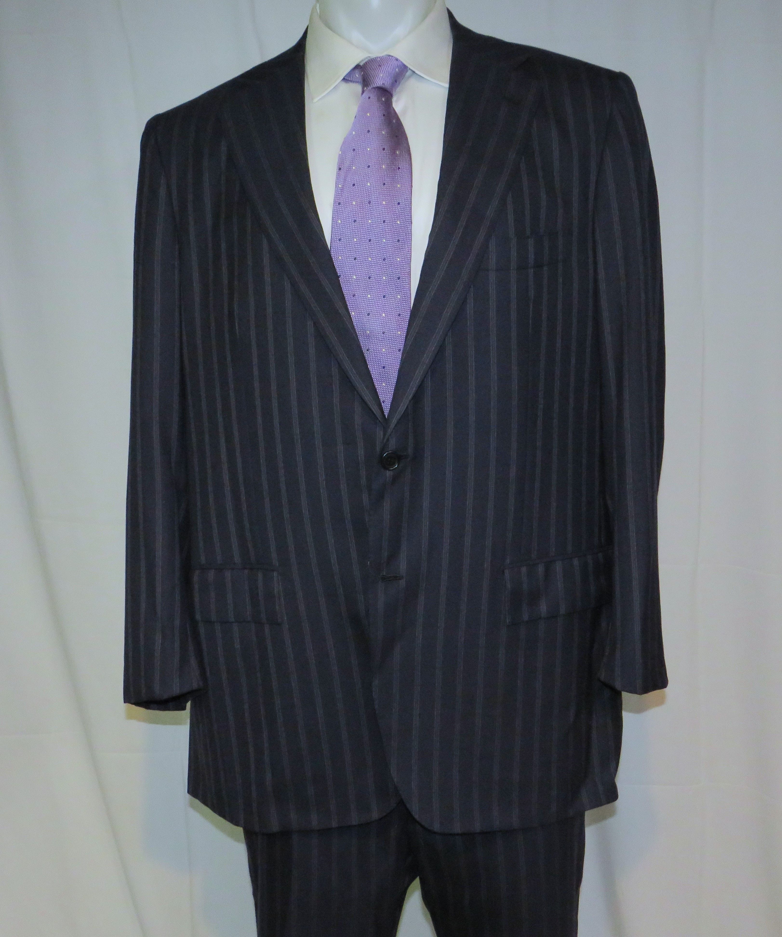 Kiton 14 Micron Super 180 Blanc Blue Striped Two Button Suit 48L Size 48L - 3 Thumbnail