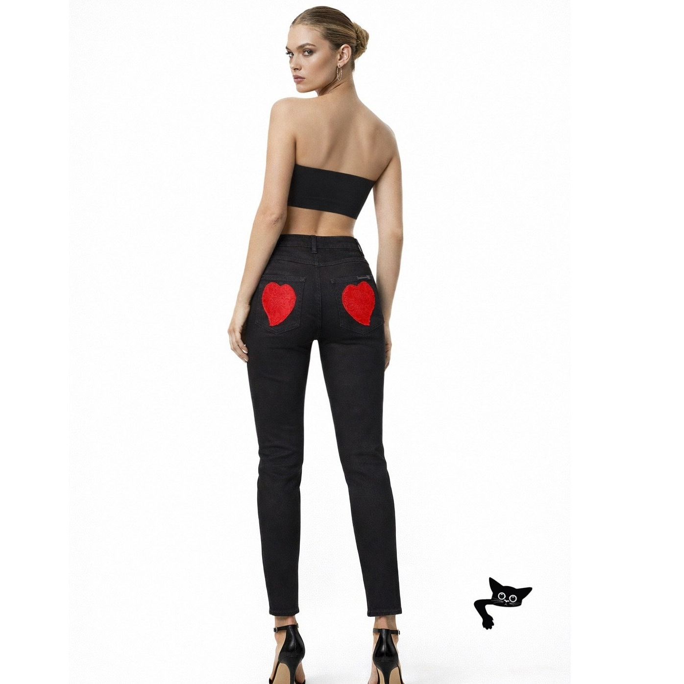 Dolce & Gabbana Dolce & Gabbana Black Jean Red Patch Hearts on Back 44 / L Size 32" / US 10 / IT 46 - 3 Thumbnail