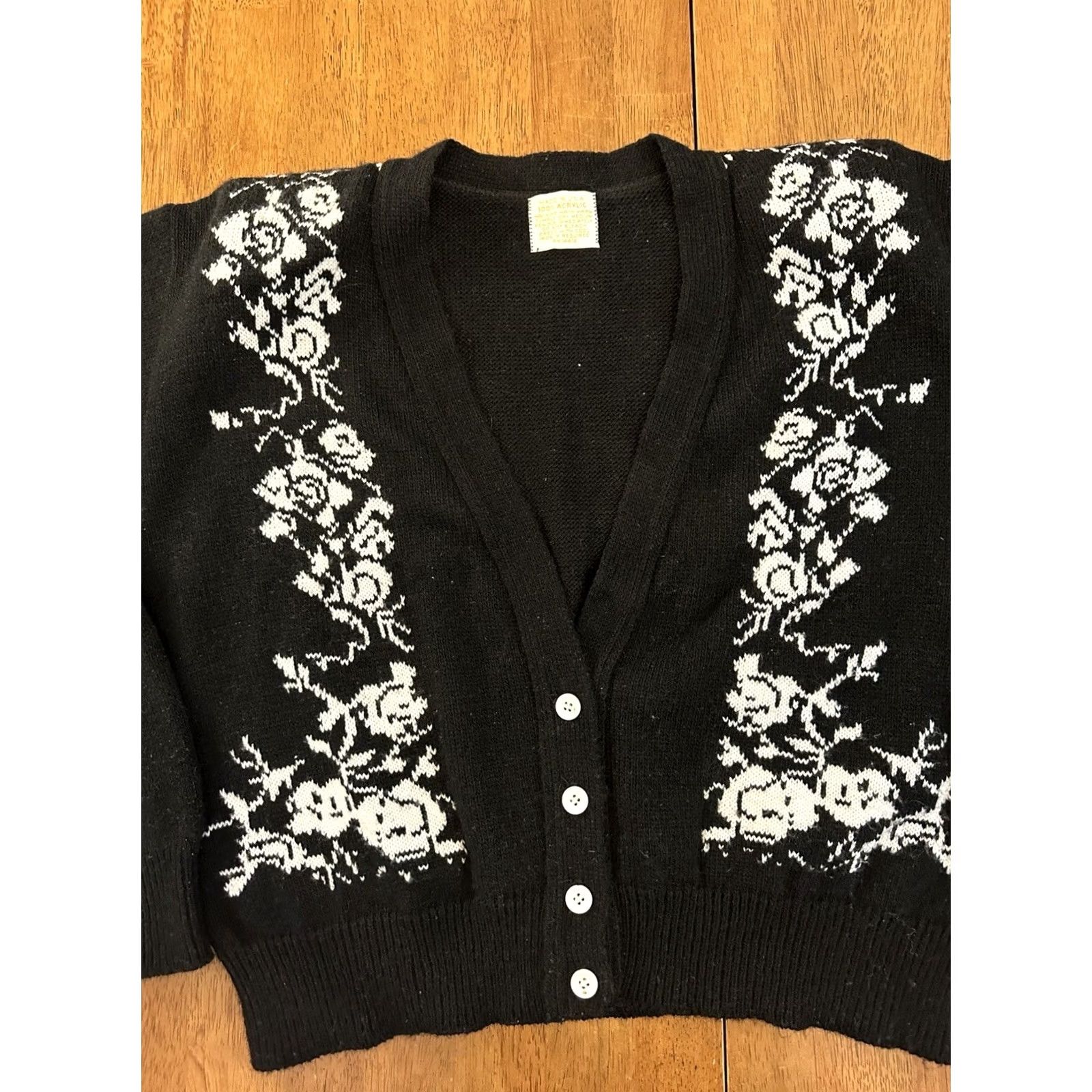 Vintage VINTAGE Womens XL Black Acrylic Cardigan Sweater Teacher 80s Size XL / US 12-14 / IT 48-50 - 2 Thumbnail