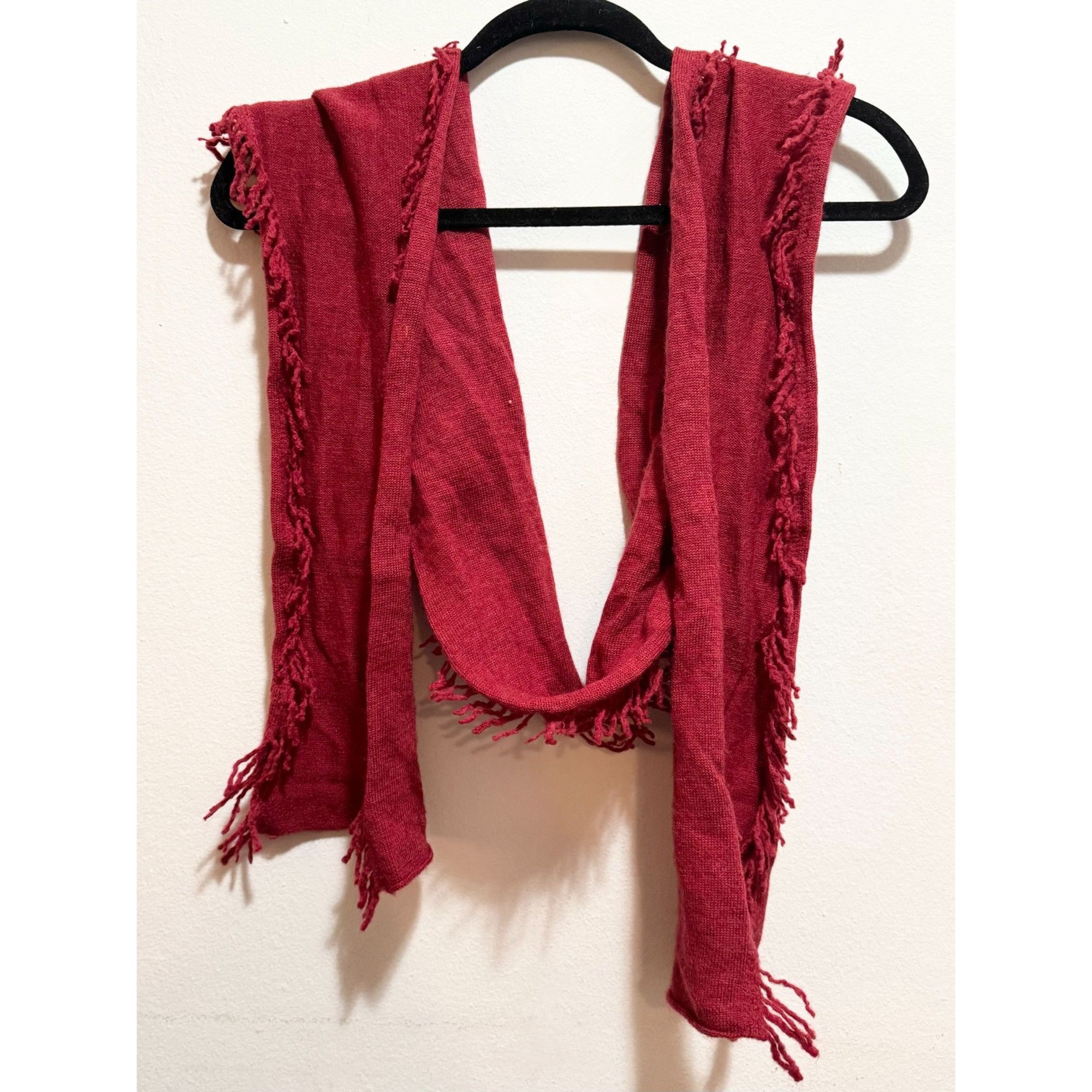 Gap GAP vintage Y2K Merino Wool Fringe Tassel Scarf Shall Red Size ONE SIZE - 2 Thumbnail