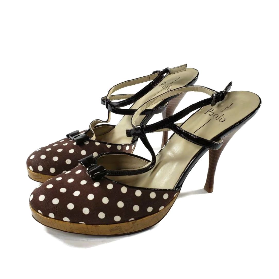 Vintage VINTAGE Linea Paolo Womens T Strap Sandal Brown Polka Dot High Heel Ankle Strap Size 10 M Size US 10 / IT 40 - 2 Thumbnail