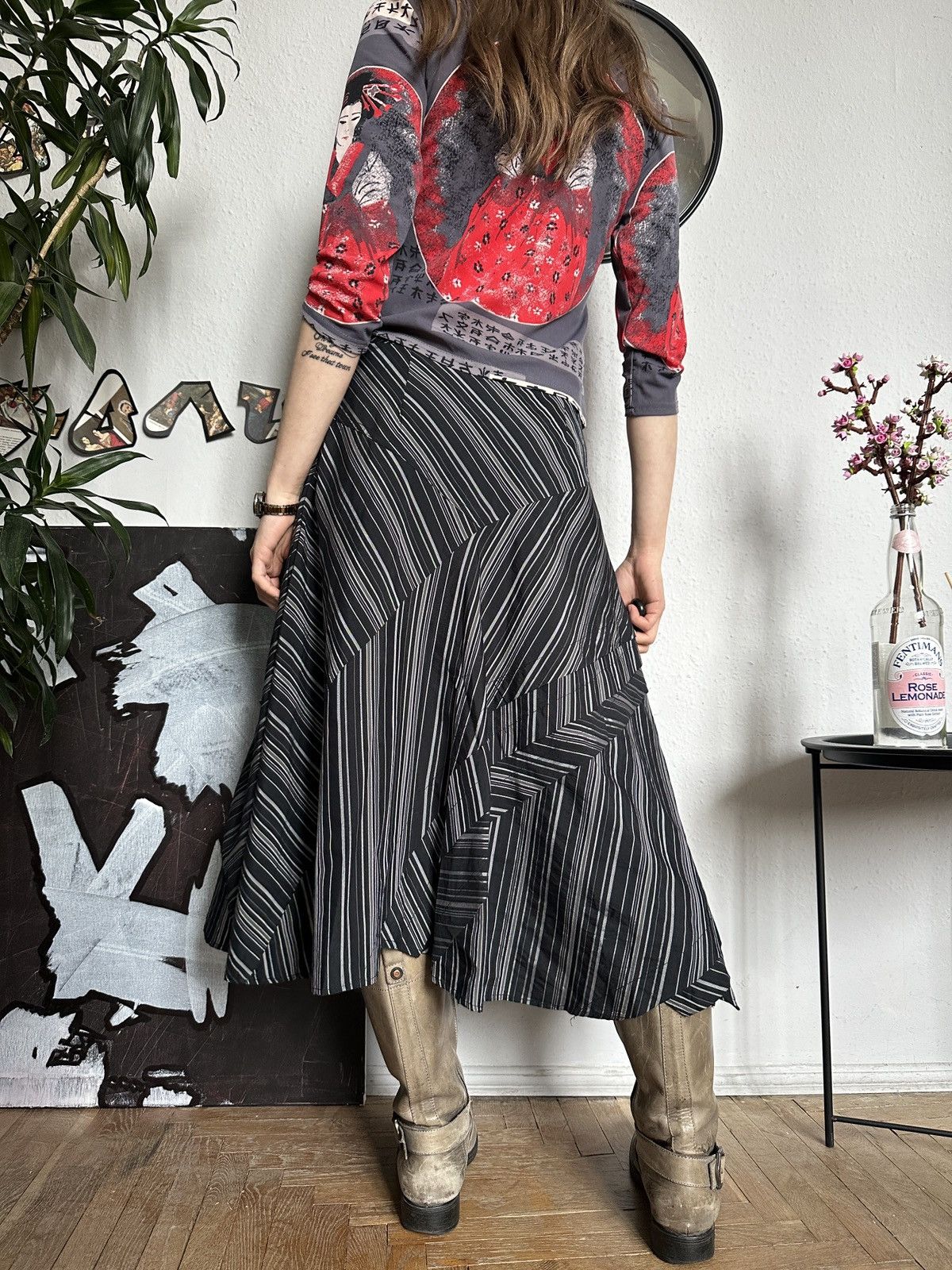 Vintage Asymmetrical Striped Office Core Deconstructed Midi Skirt Size 28" / US 6 / IT 42 - 4 Thumbnail