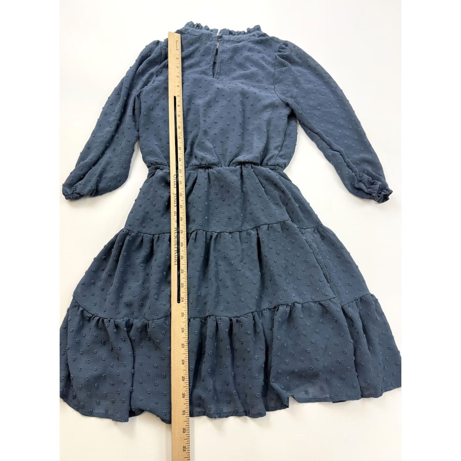 Vintage Monteau Dress Womens S Blue Long Sleeve Swiss Dot Ruffle Mini Los Angeles Size S / US 4 / IT 40 - 7 Thumbnail