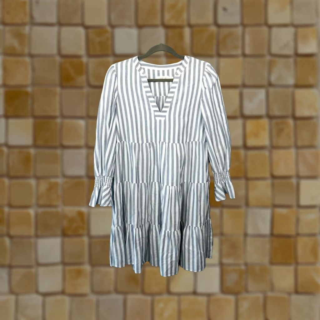 ivory stripe marina dress Vintage Tuckernuck Womens XL Midi Collared Coastal Nautical Prep trending_last90