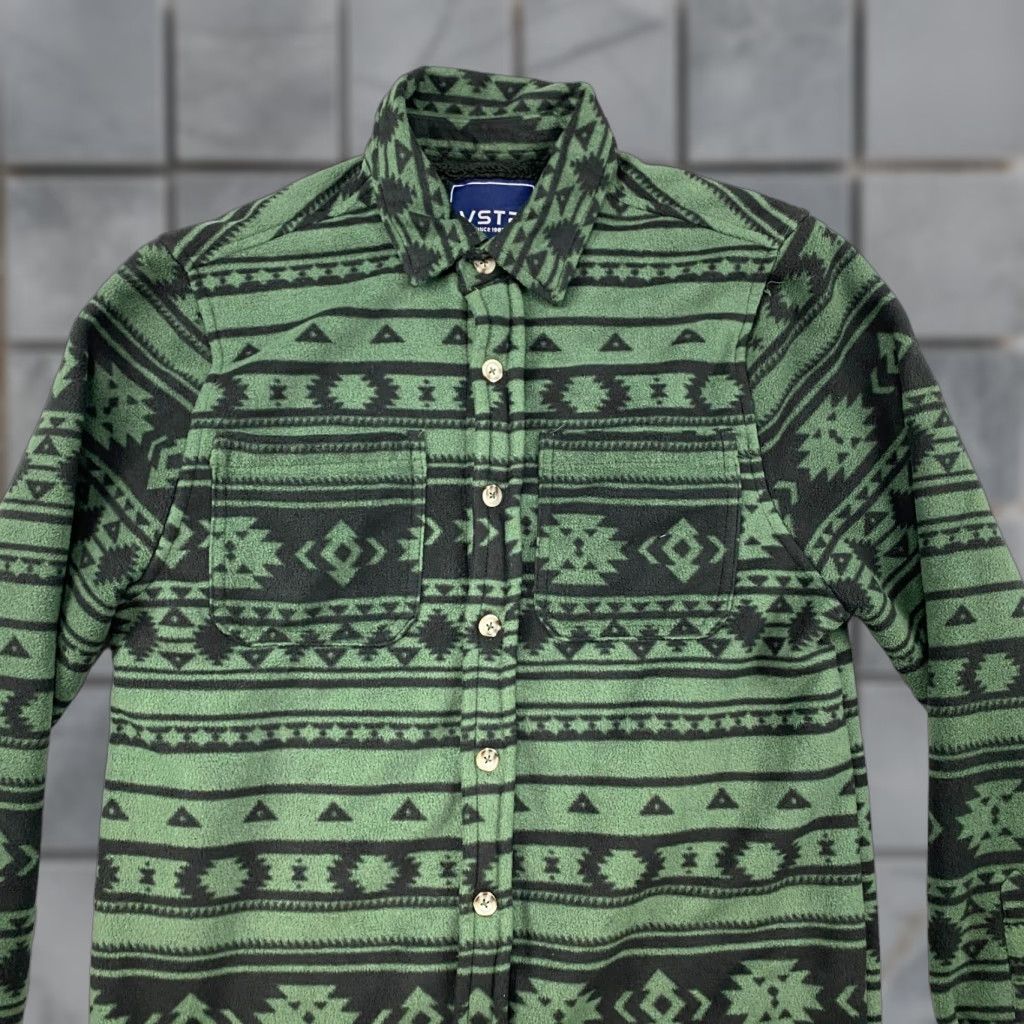 Vintage VSTR Aztec Shirt Jacket Mens Small Black Polyester Fleece Lined Button Pockets Long Sleeve All Seasons Casual Shirt Jacket Mens Size US S / EU 44-46 / 1 - 1 Thumbnail