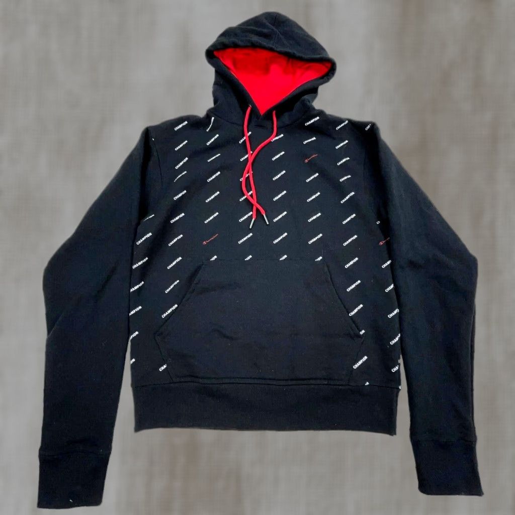 Champion Champion Hoodie Women Small Black Red White Sweatshirt Heavy Retro AOP Size S / US 4 / IT 40 - 1 Thumbnail