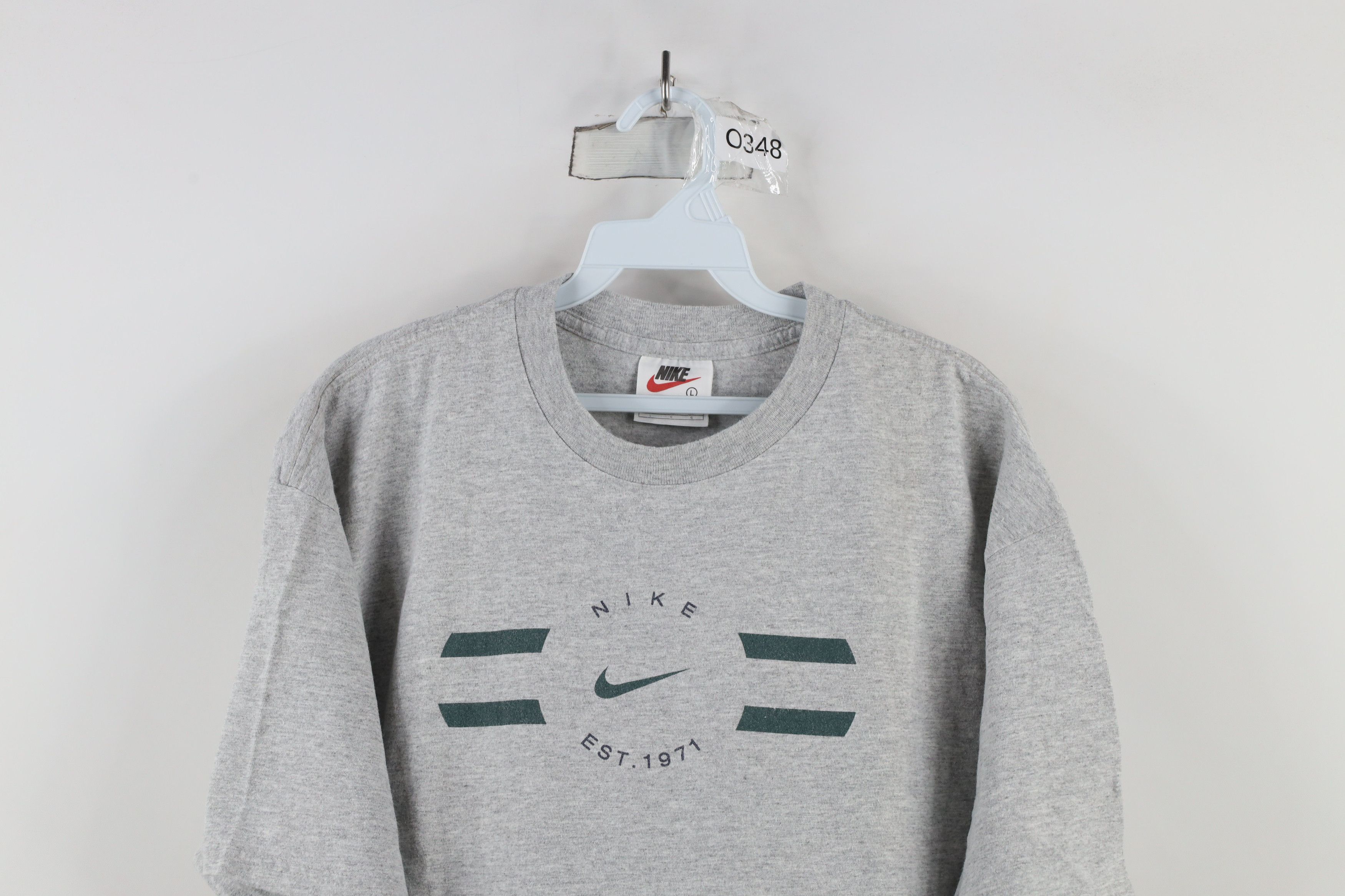 Nike × Vintage Vintage 90s Nike Travis Scott Center Swoosh T-Shirt Gray Size US L / EU 52-54 / 3 - 2 Thumbnail