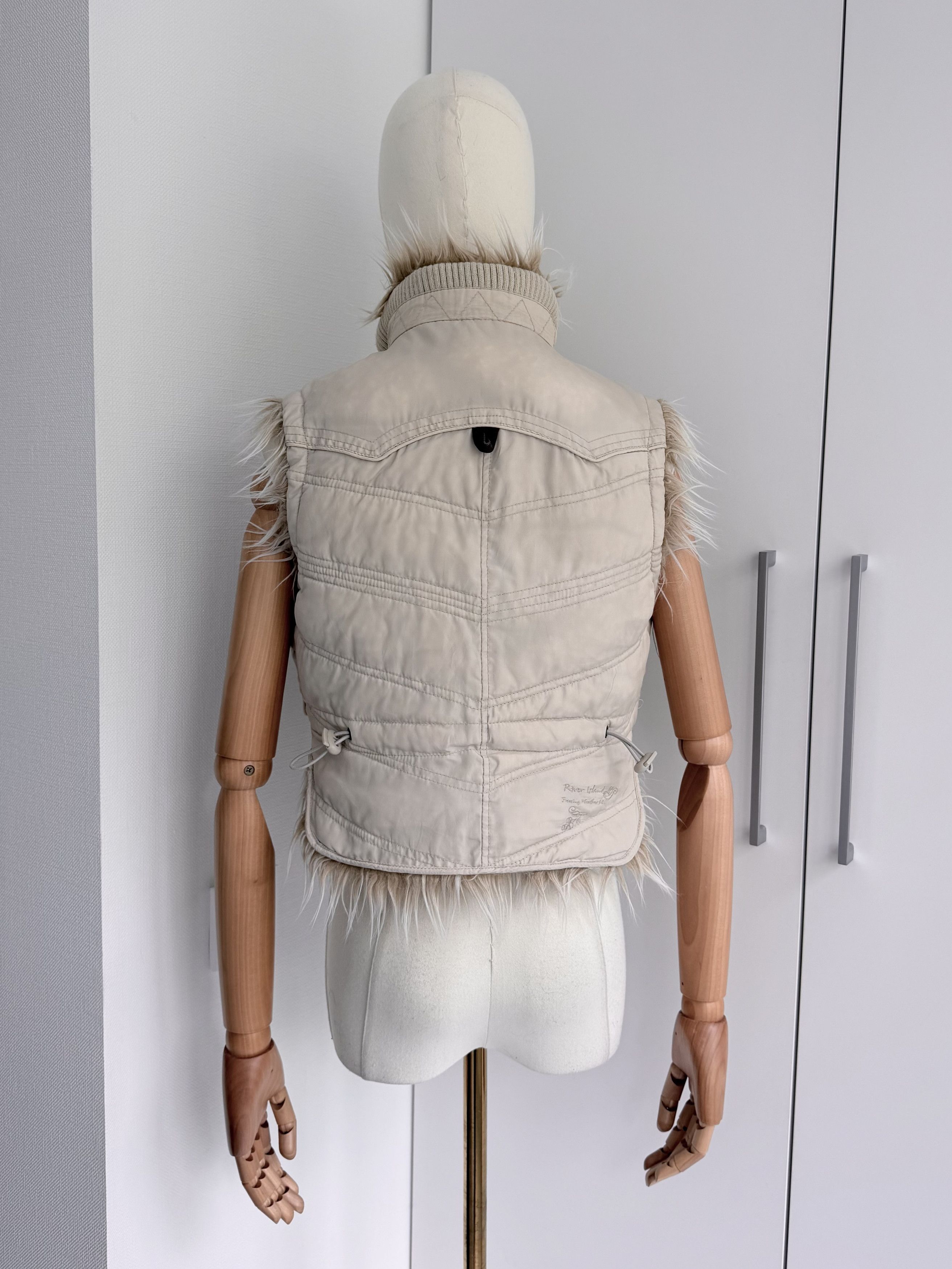Japanese Brand Cream Cropped Gilet Women S Faux Fur Y2K Utility Biker Vest Size S / US 4 / IT 40 - 4 Thumbnail