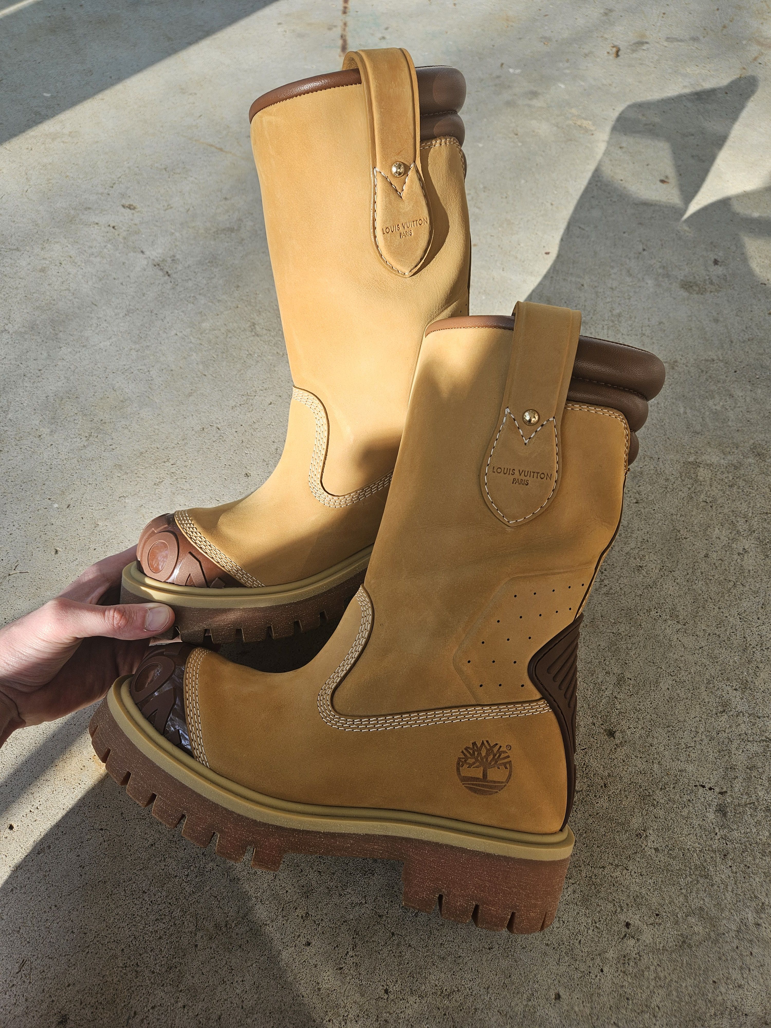 Louis Vuitton x Timberland Suede Leather Beige Moto Boots
