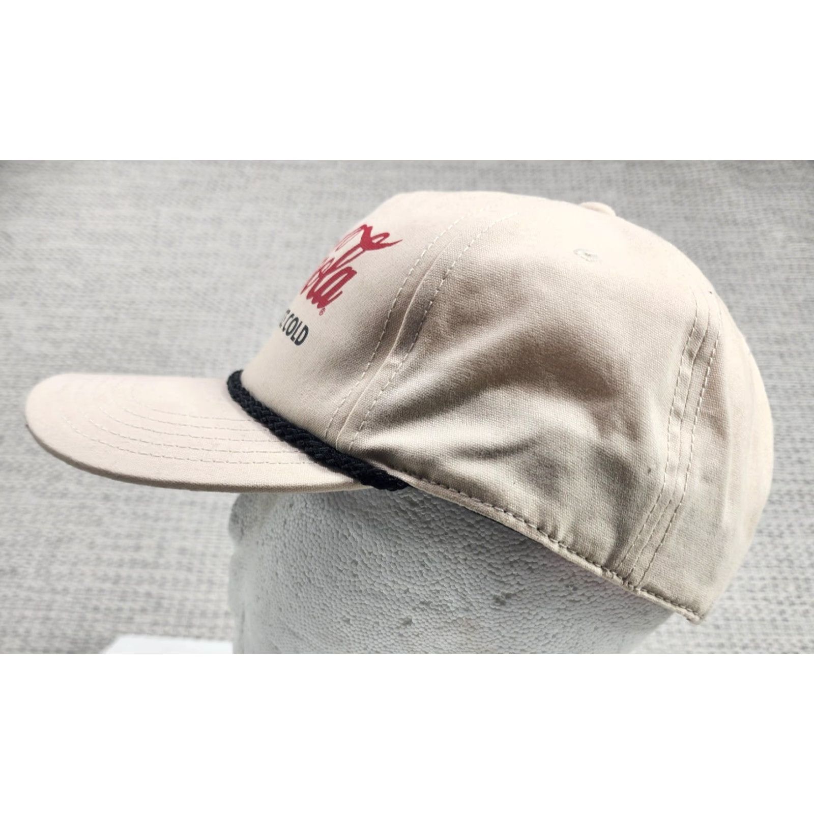 American Needle VINTAGE American Needle Coca-Cola Hat Cap Snap Back Tan Rope Advertising USA Mens Adjustable One Size Beige Twill Front Print 90s Classic Size ONE SIZE - 5 Thumbnail